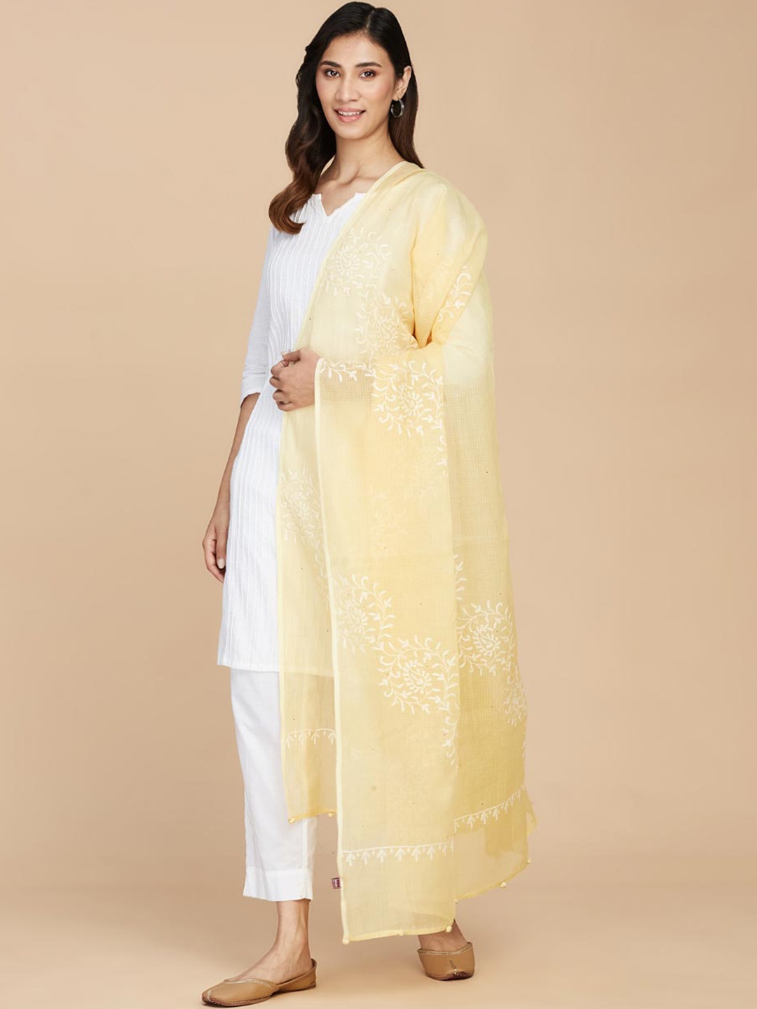 

Fabindia Ethnic Motifs Embroidered Dupatta, Yellow