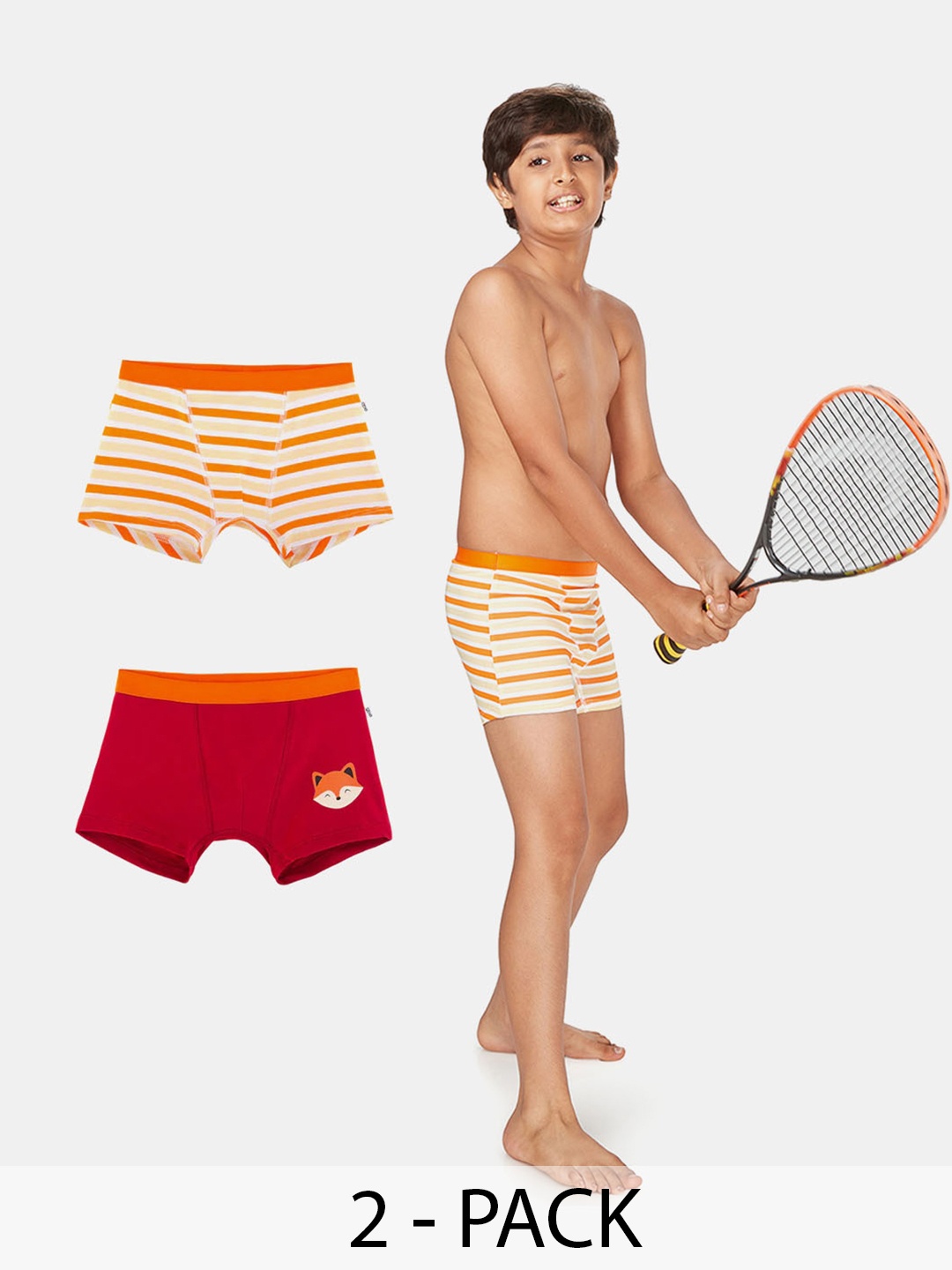 

You Got Plan B Boys Pack of 2 Striped Trunks, Red