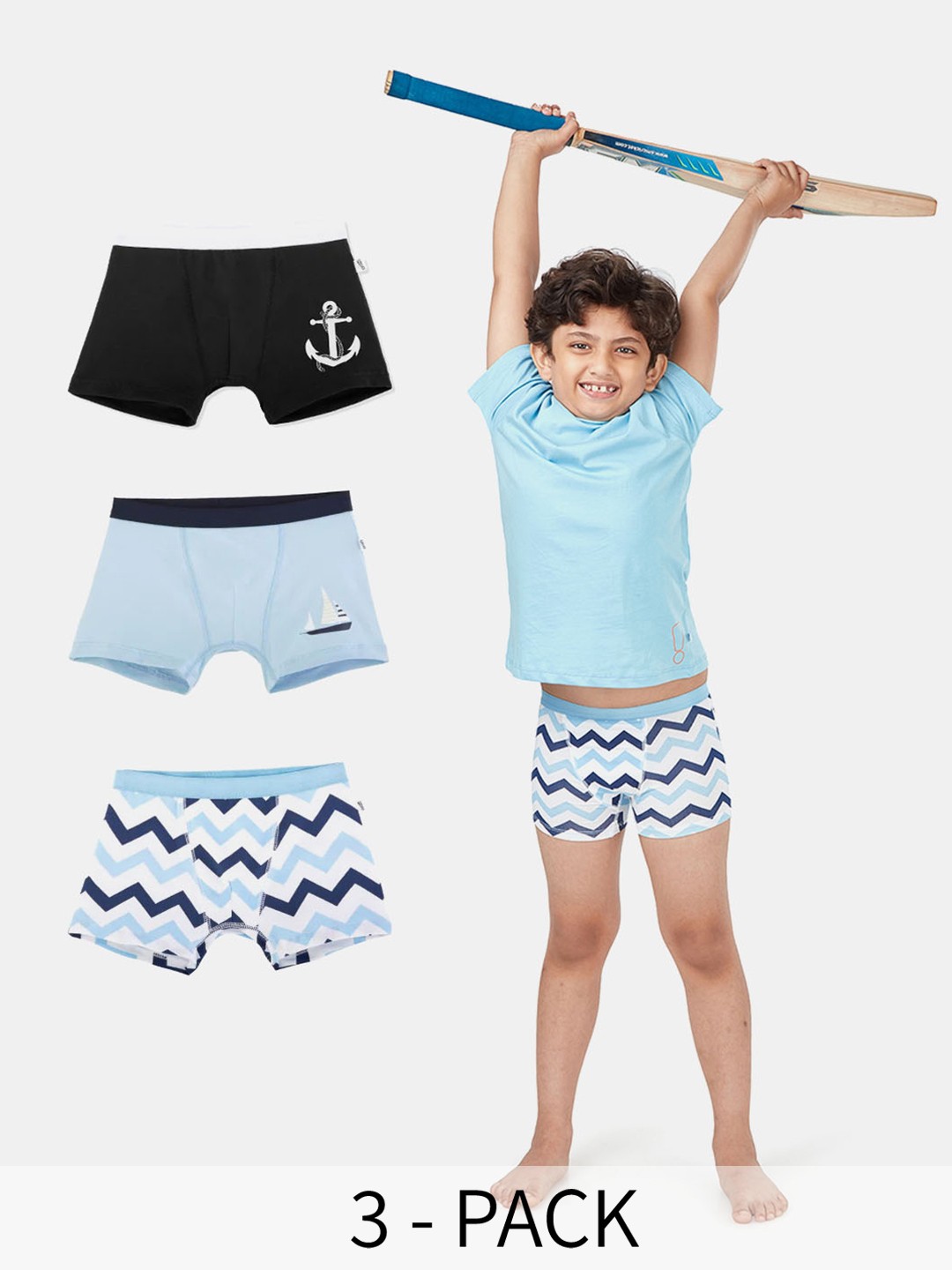 

You Got Plan B Boys Pack Of 3 Printed Trunks, Navy blue