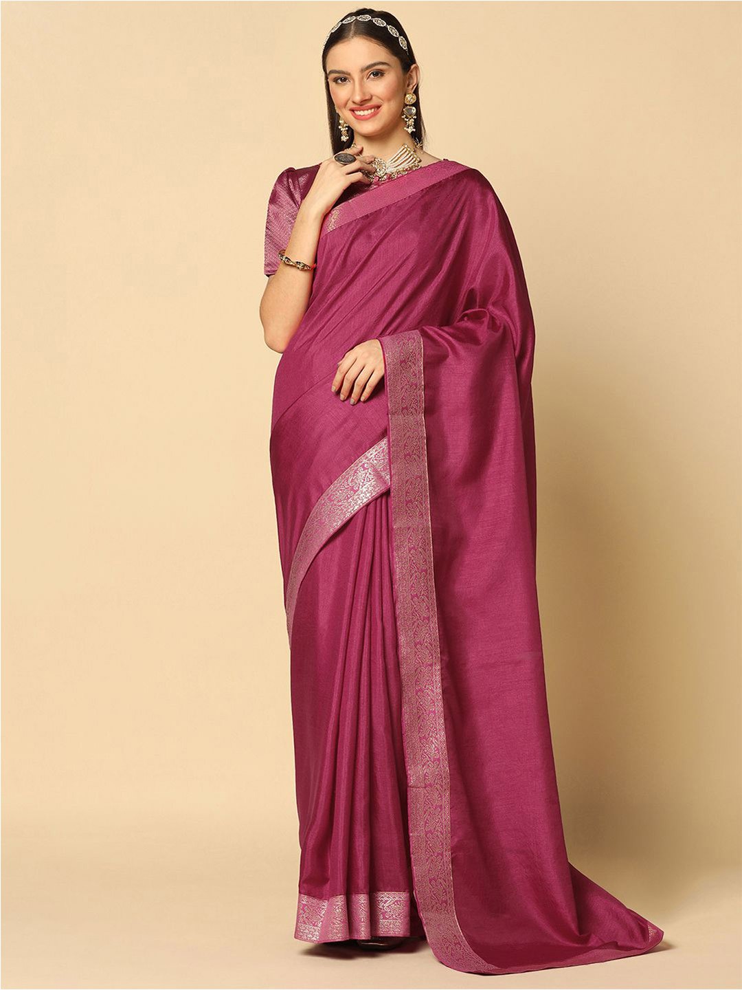 

KALINI Woven Design Zari Saree, Pink