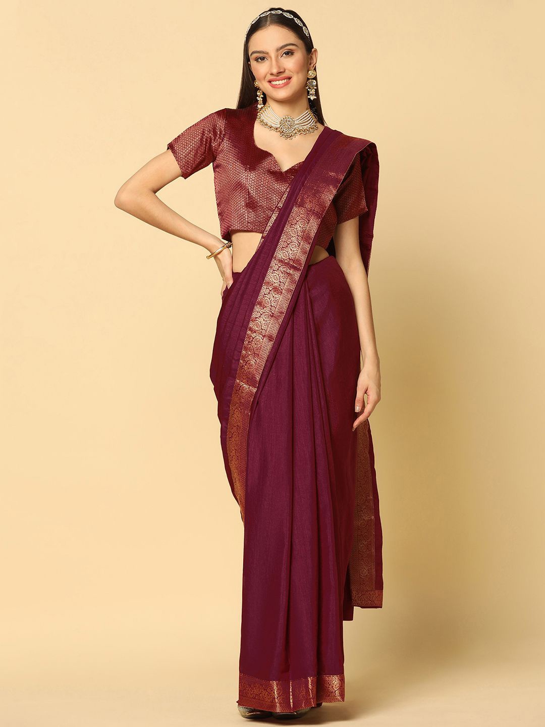 

KALINI Woven Design Zari Saree, Maroon