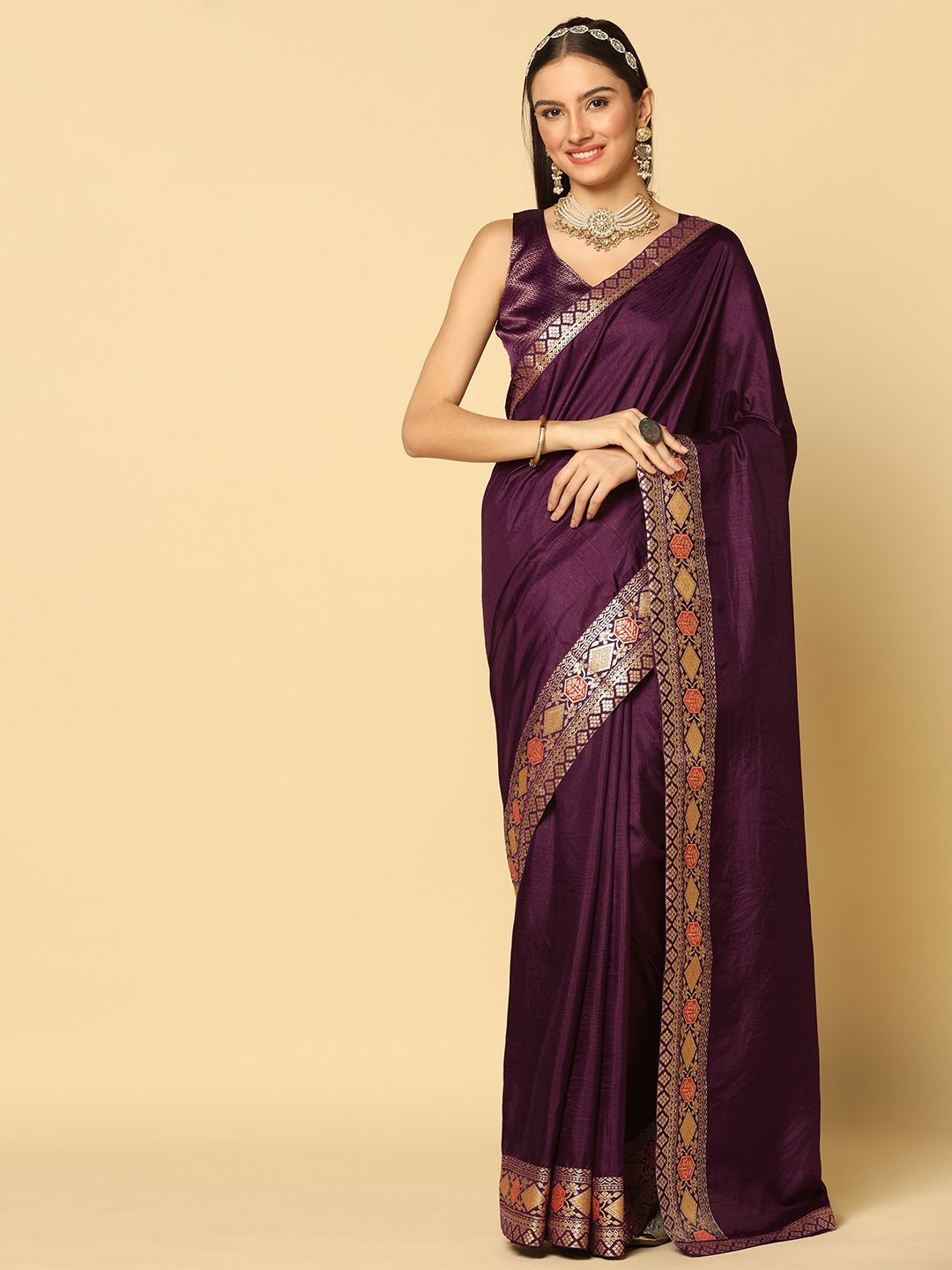 

KALINI Zari Poly Silk Saree, Purple