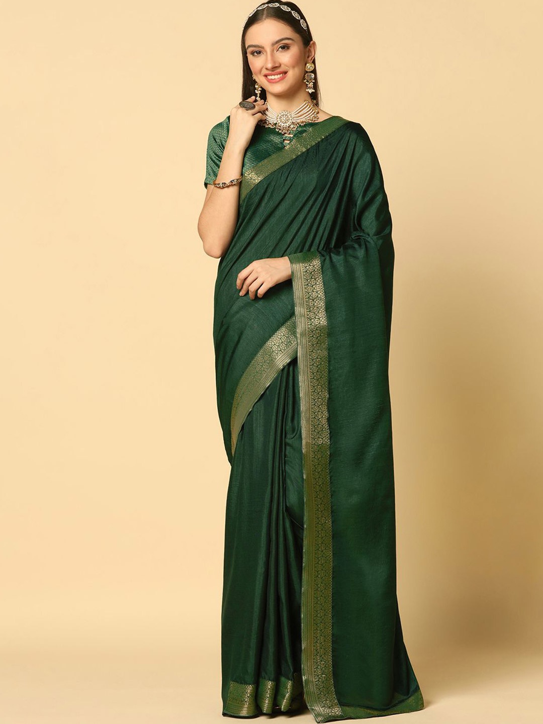 

KALINI Woven Design Zari Saree, Green