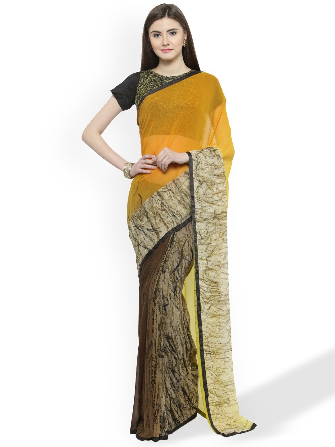 

Shaily Abstract Pure Georgette Saree With Blouse Piece, Yellow