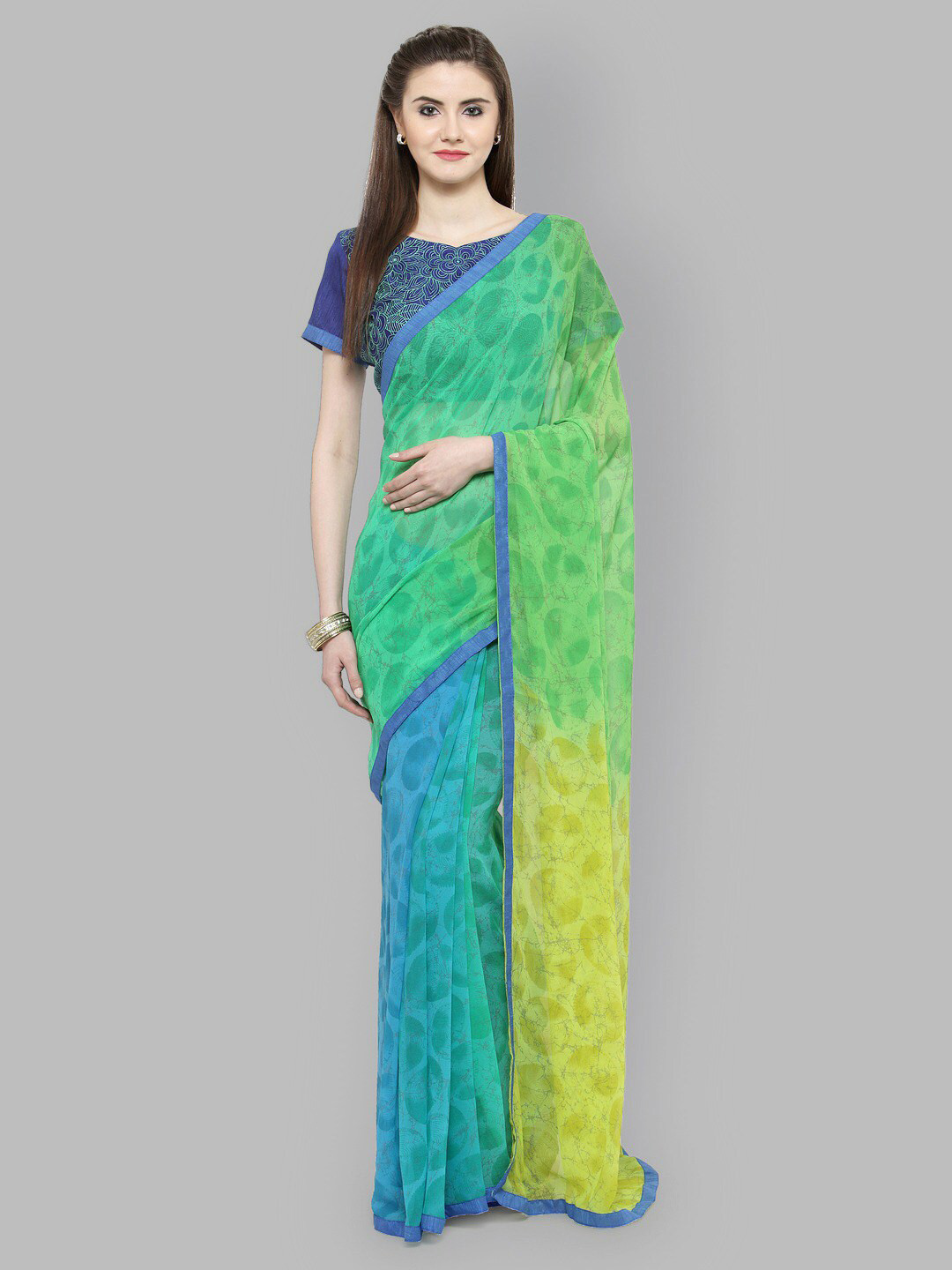 

Shaily Abstract Pure Georgette Saree With Blouse Piece, Green