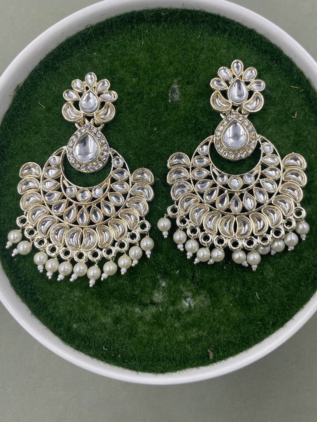 

Rhymee Gold-Plated Floral Kundan Studded Chandbalis Earrings