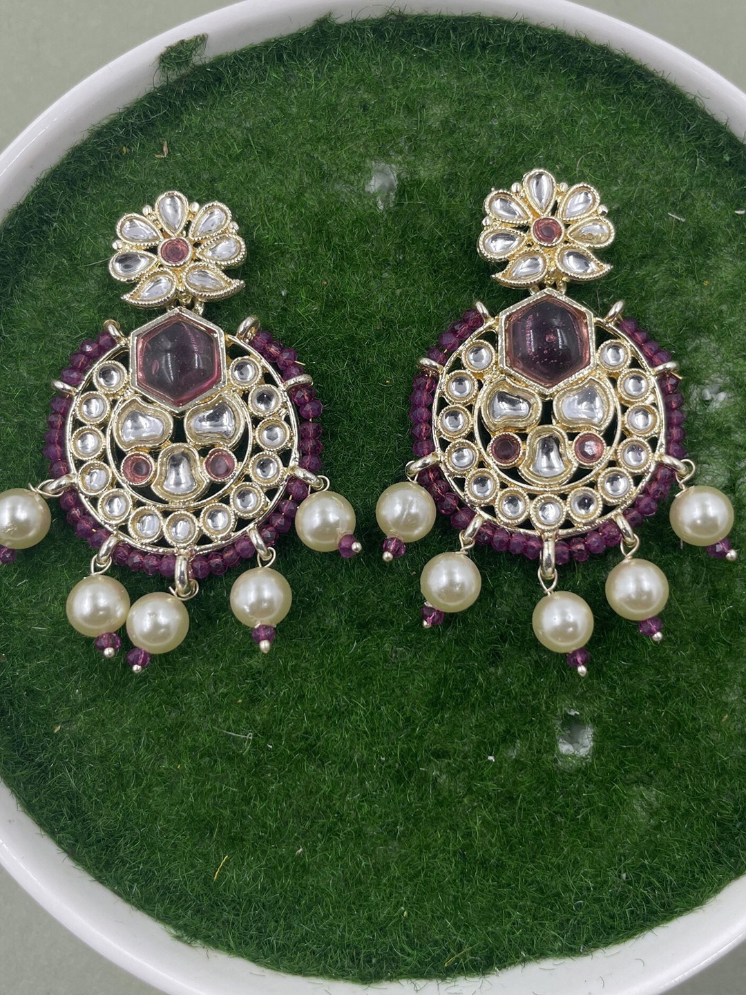 

Rhymee Gold-Plated Floral Kundan Studded Drop Earrings
