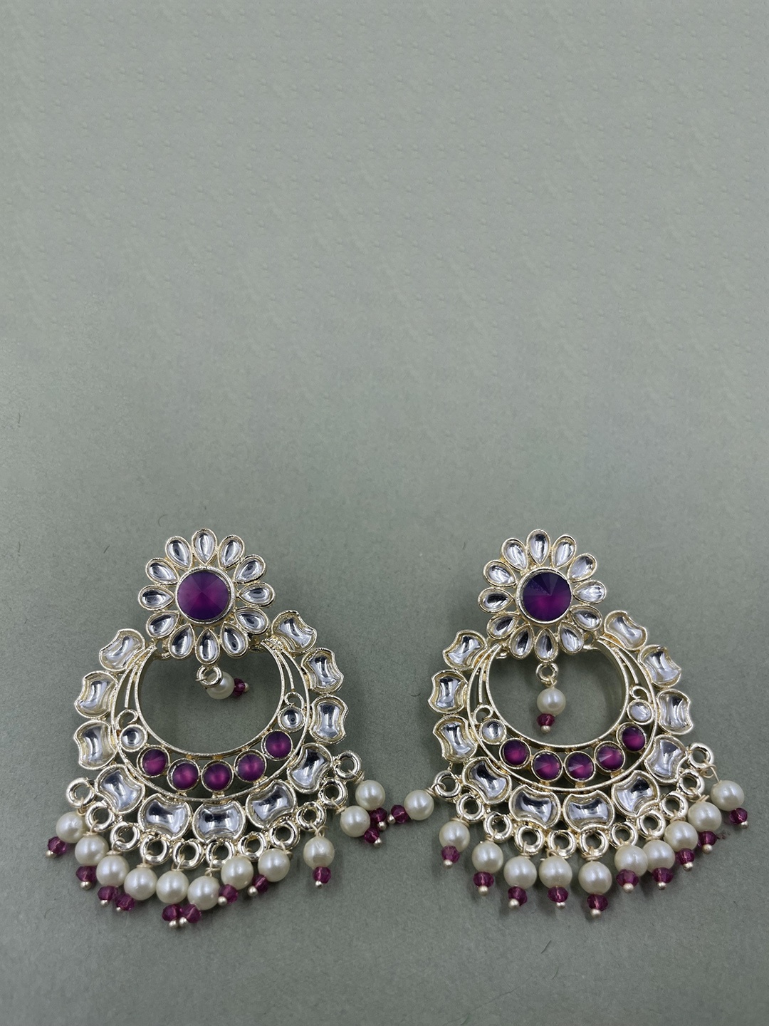 

Rhymee Gold-Plated Floral Kundan Studded Chandbalis Earrings
