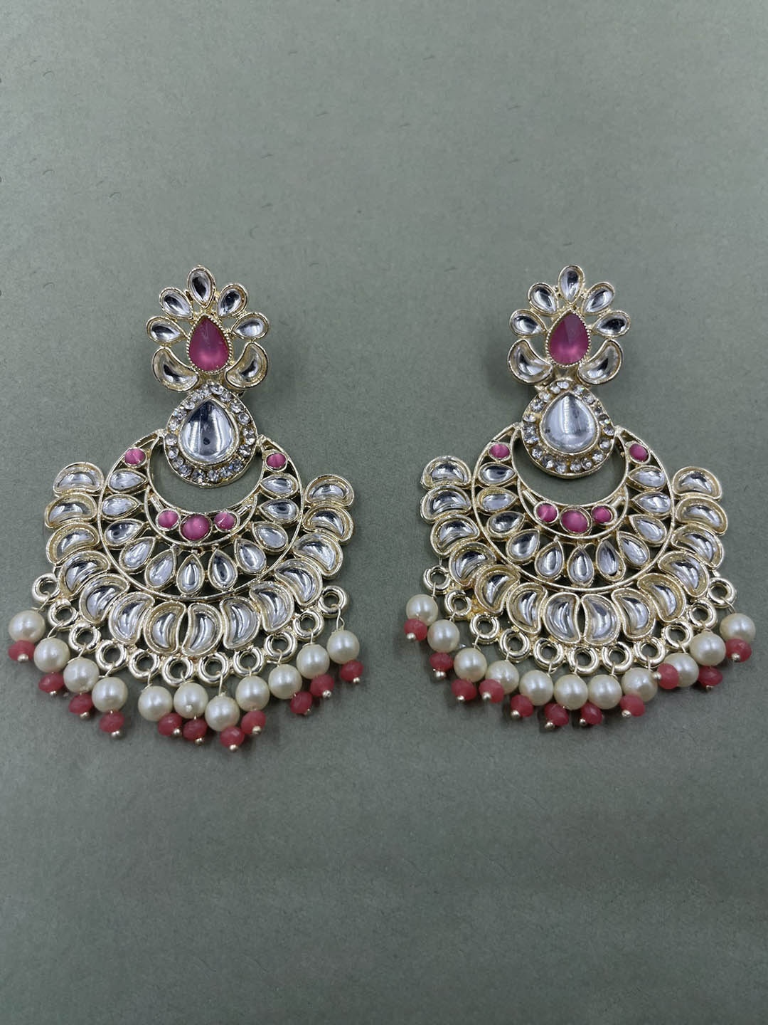 

Rhymee Gold-Plated Oxidised Floral Kundan Studded Chandbalis Earrings