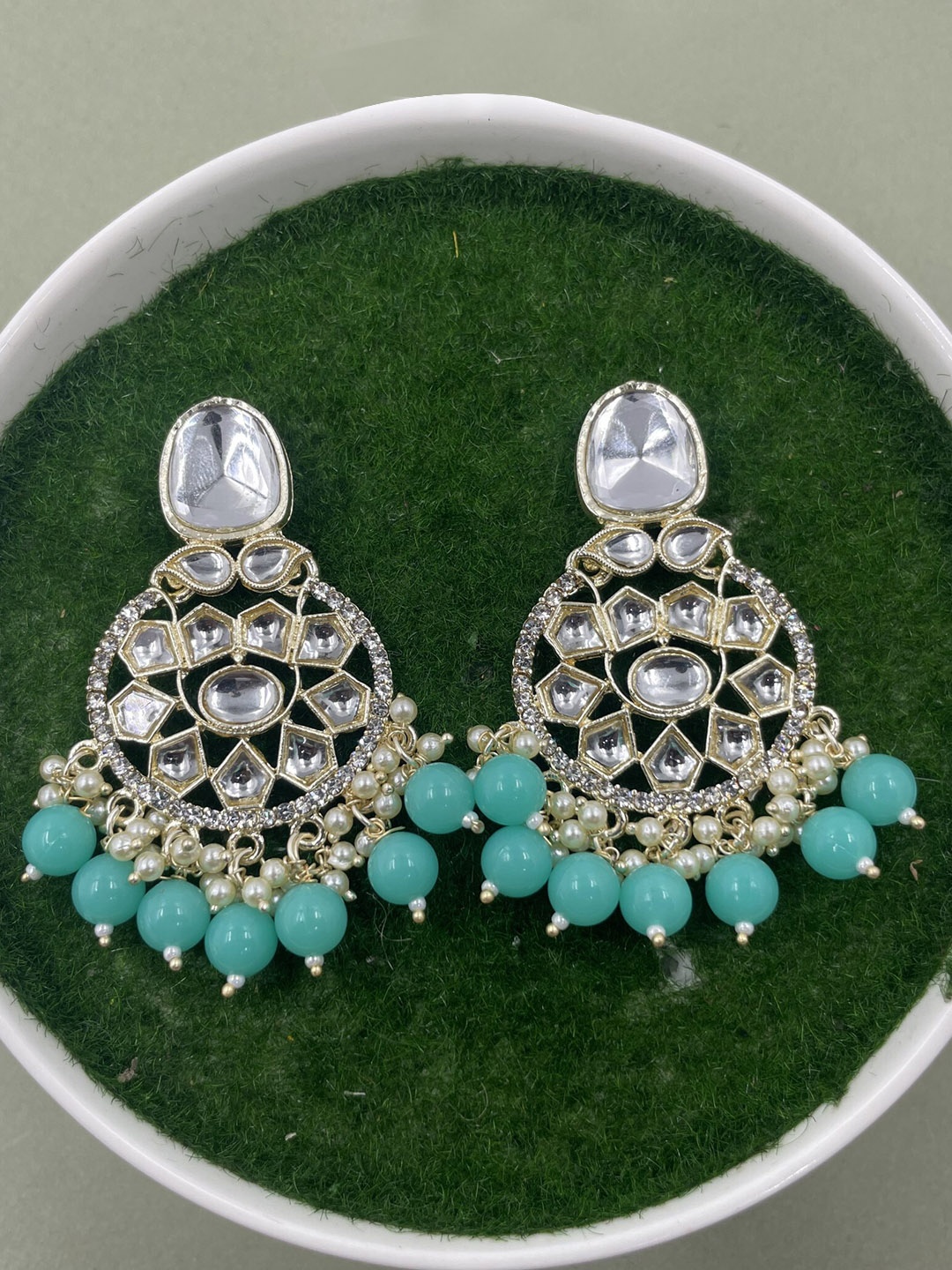 

Rhymee Gold-Plated Chandelier Floral Kundan Studded Drop Earrings