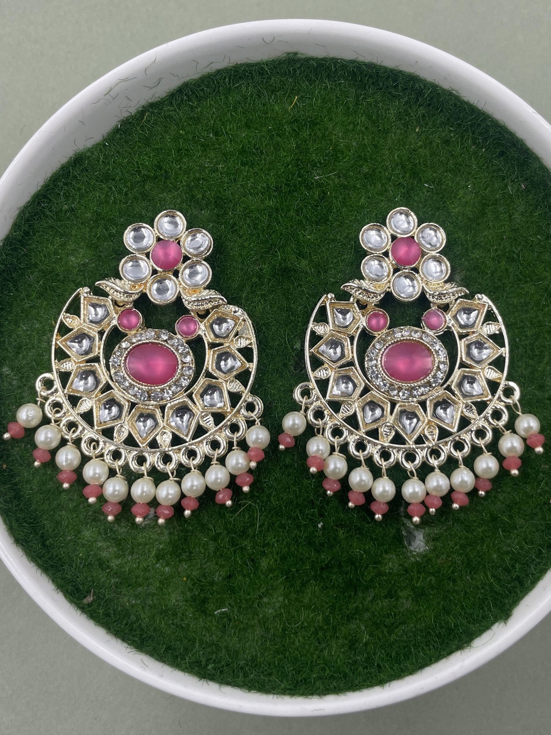 

Rhymee Gold-Plated Antique Floral Kundan Studded Drop Earrings