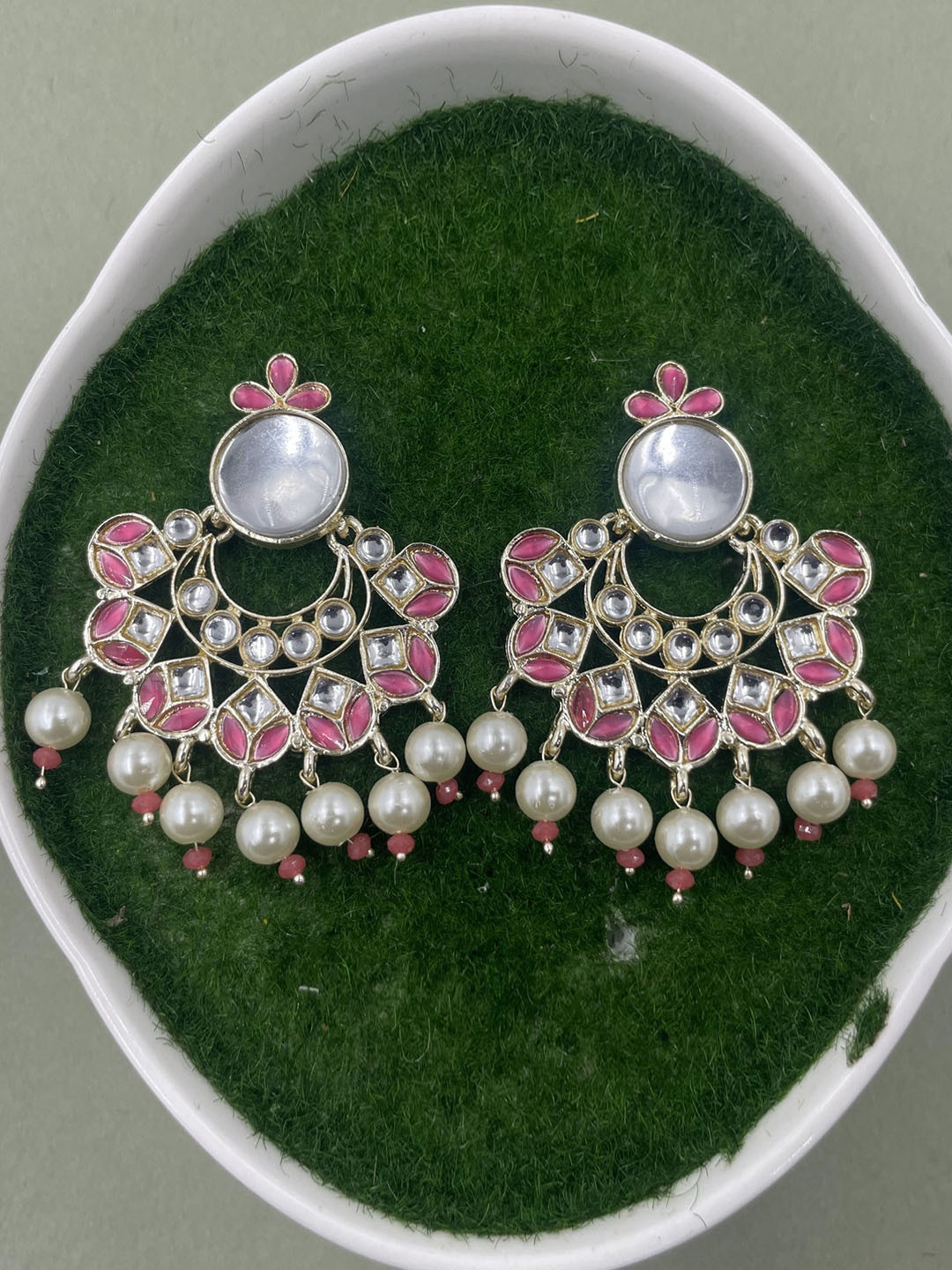 

Rhymee Gold-Plated Floral Kundan Studded Drop Earrings