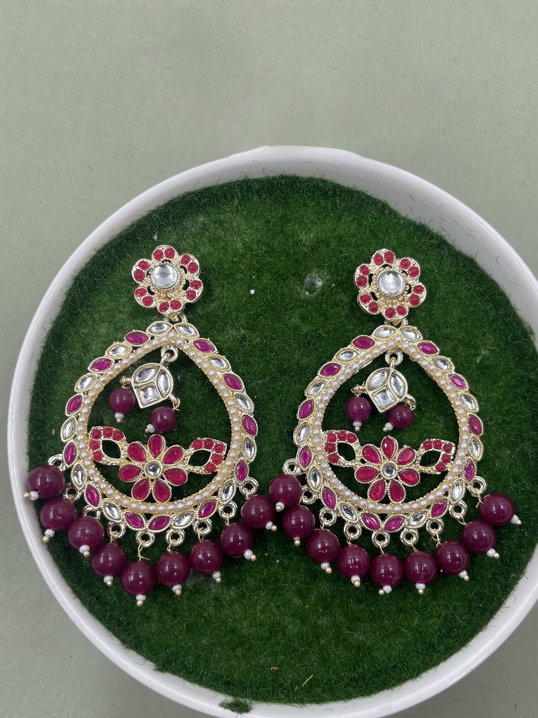 

Rhymee Gold-Plated Jadau Floral Kundan Studded Drop Earrings