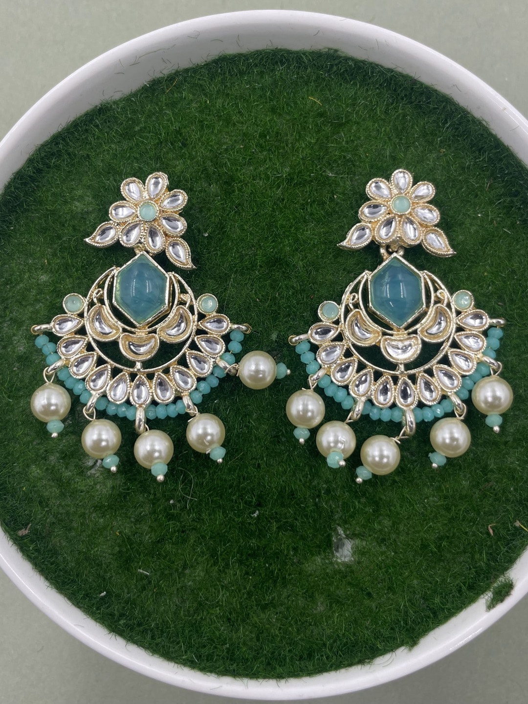 

Rhymee Gold-Plated Chandelier Floral Kundan Studded Drop Earrings