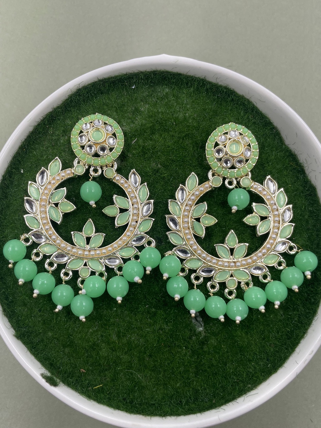 

Rhymee Gold-Plated Floral Kundan Studded Drop Earrings
