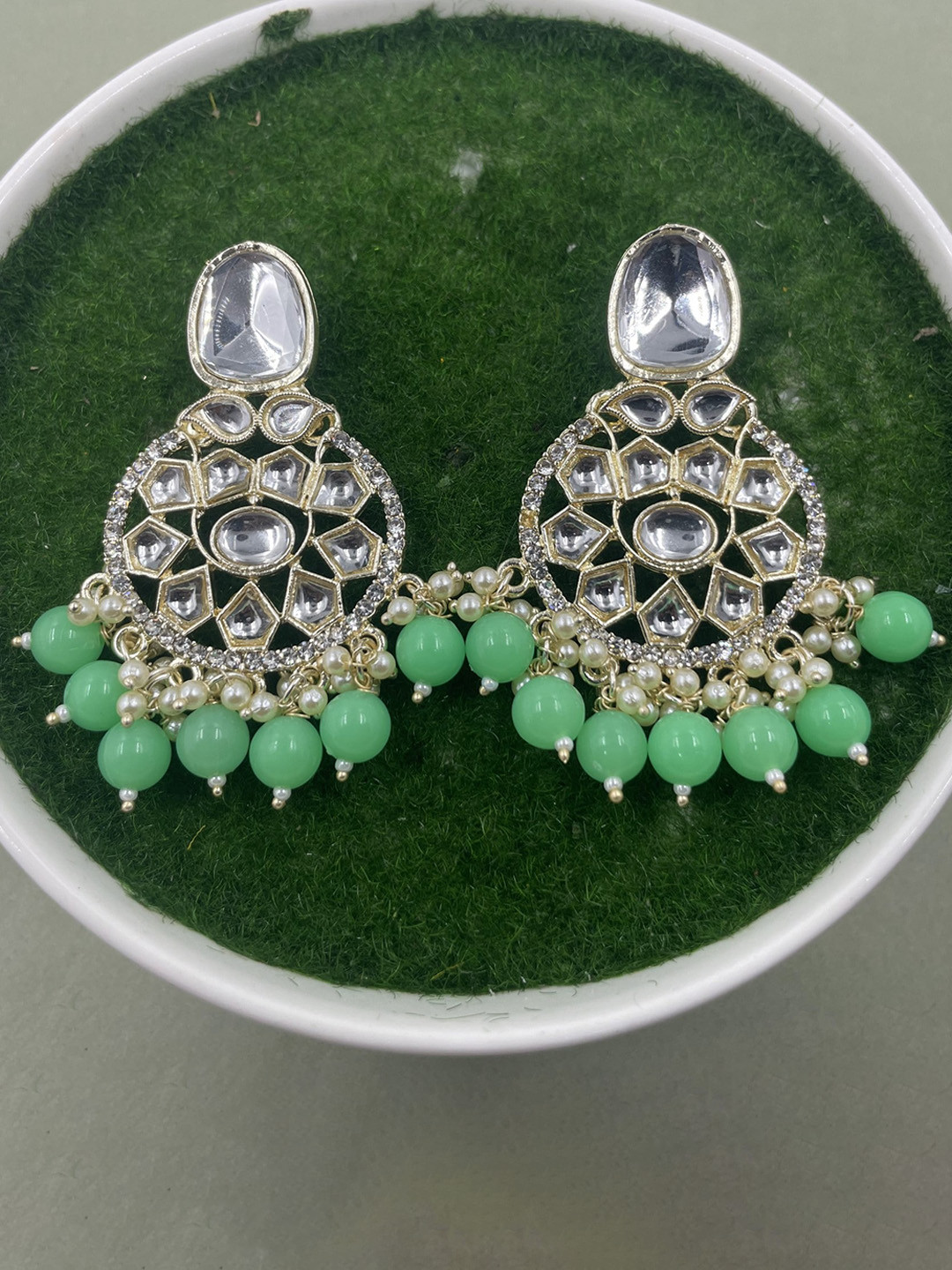 

Rhymee Gold-Plated Antique Floral Kundan Studded Drop Earrings