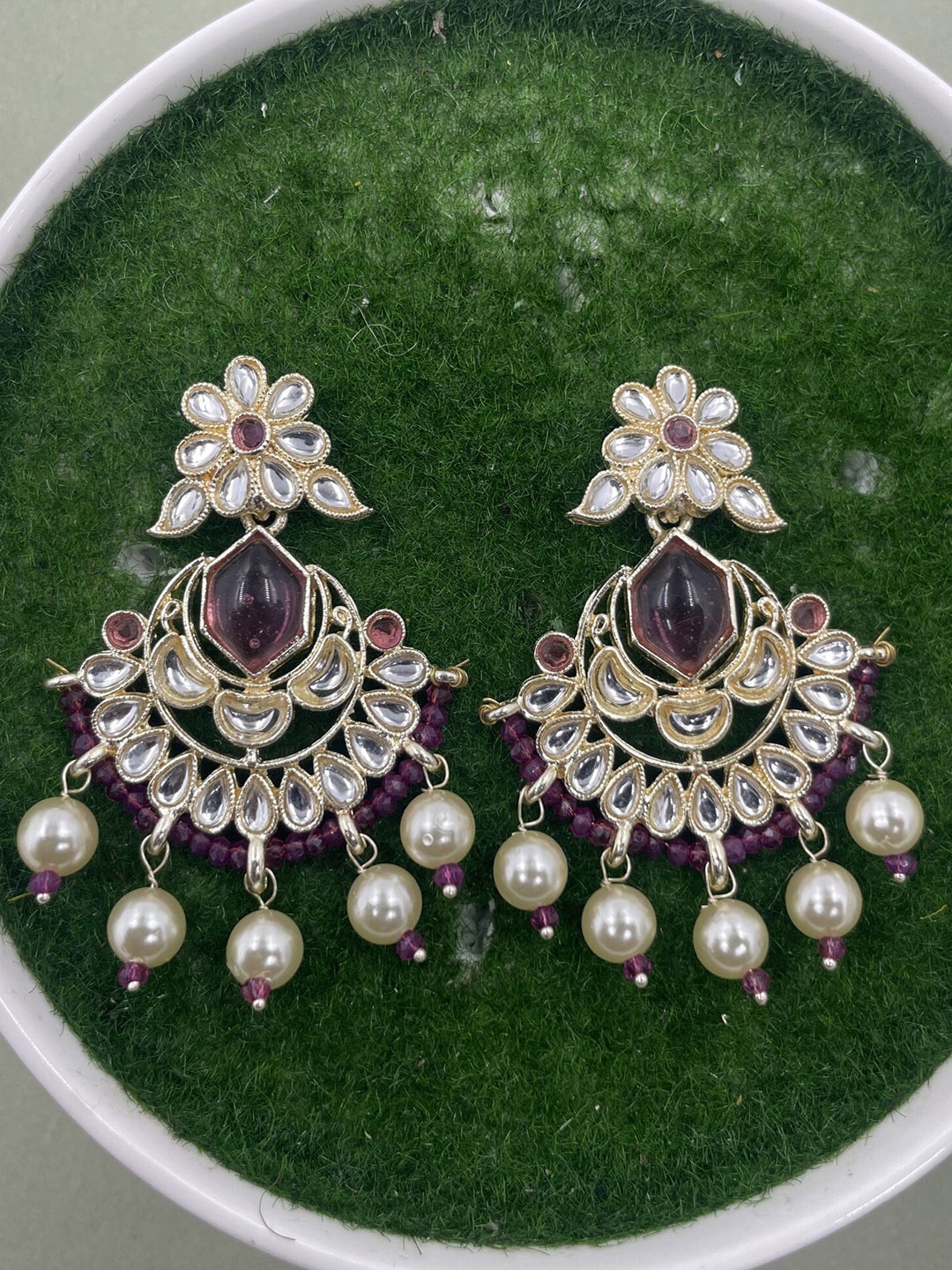 

Rhymee Gold-Plated Floral Kundan Studded Drop Earrings