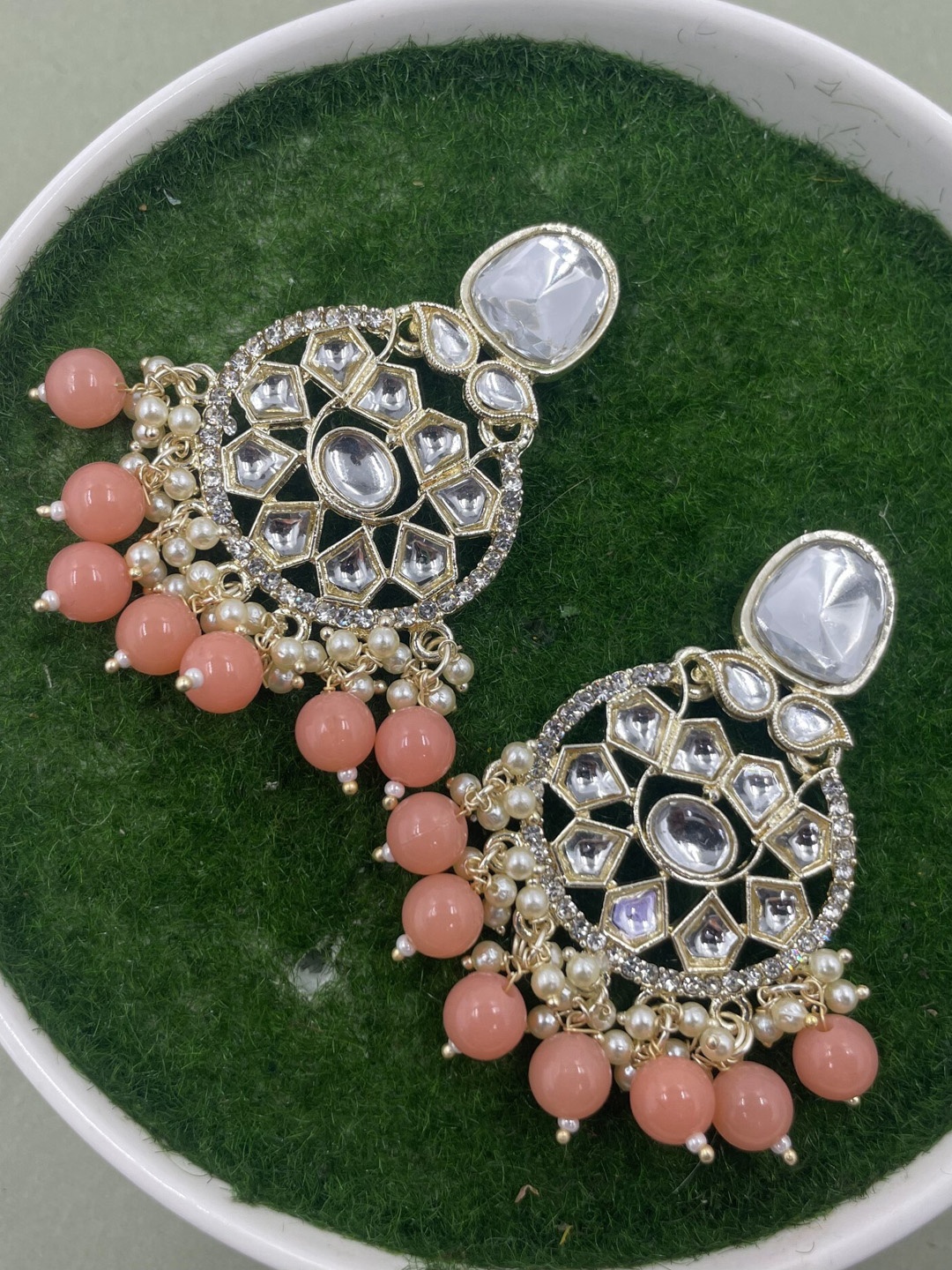 

Rhymee Gold-Plated Floral Kundan Studded Drop Earrings