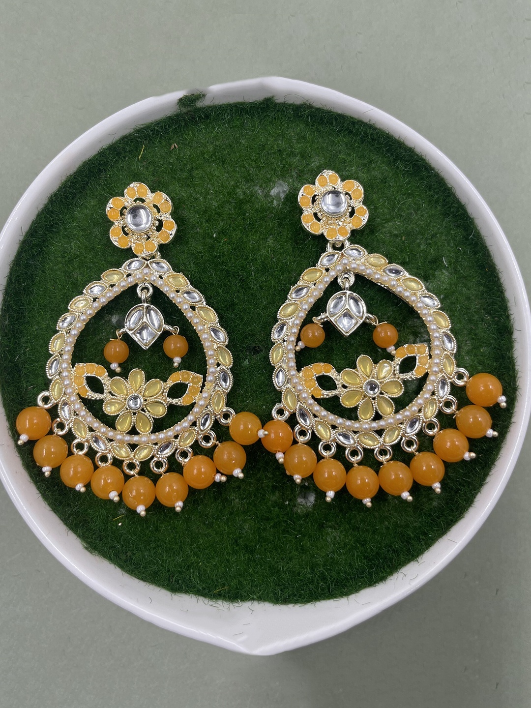 

Rhymee Gold-Plated Floral Kundan Studded Drop Earrings