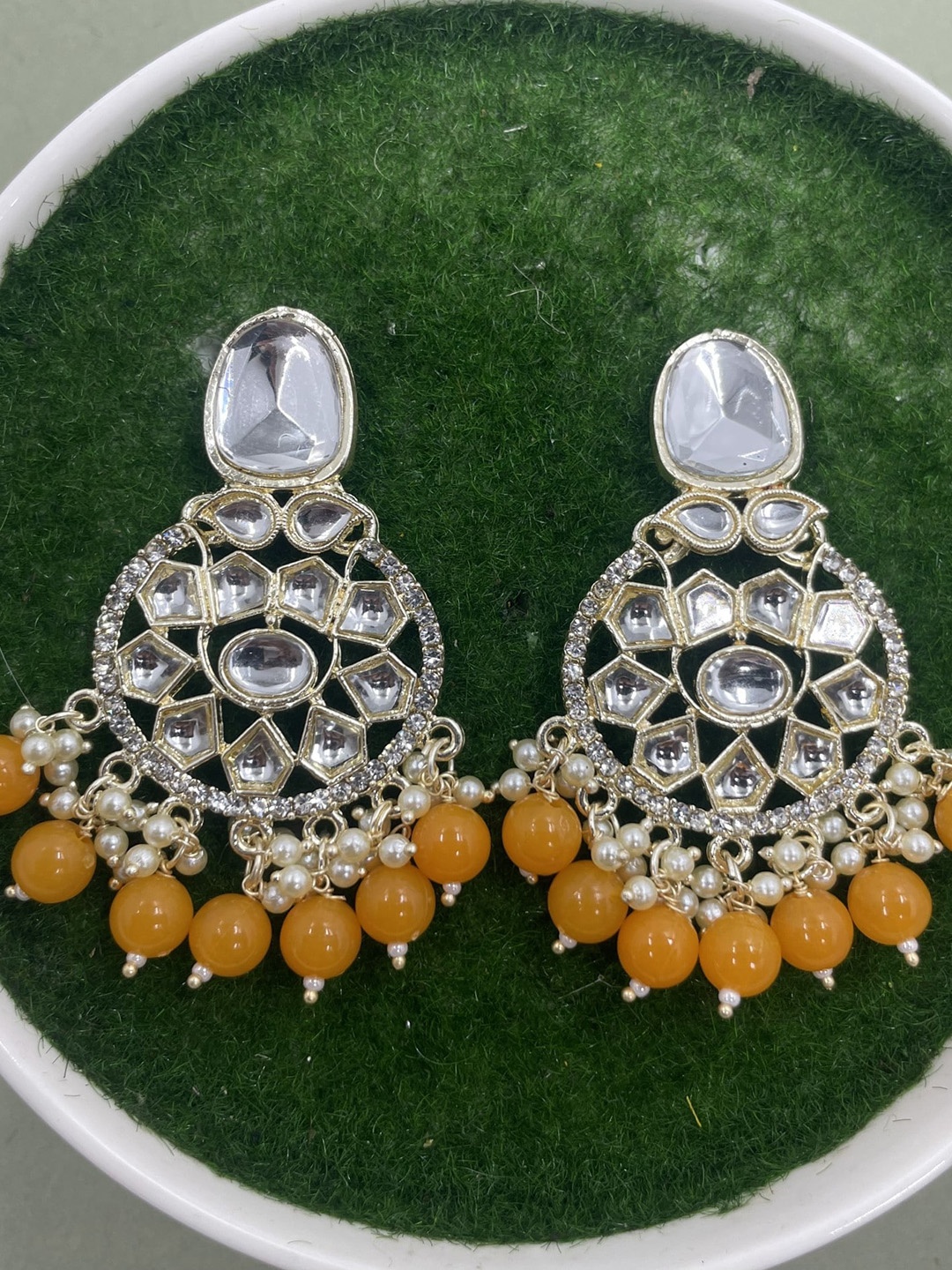 

Rhymee Gold-Plated Enamelled Floral Kundan Studded Drop Earrings