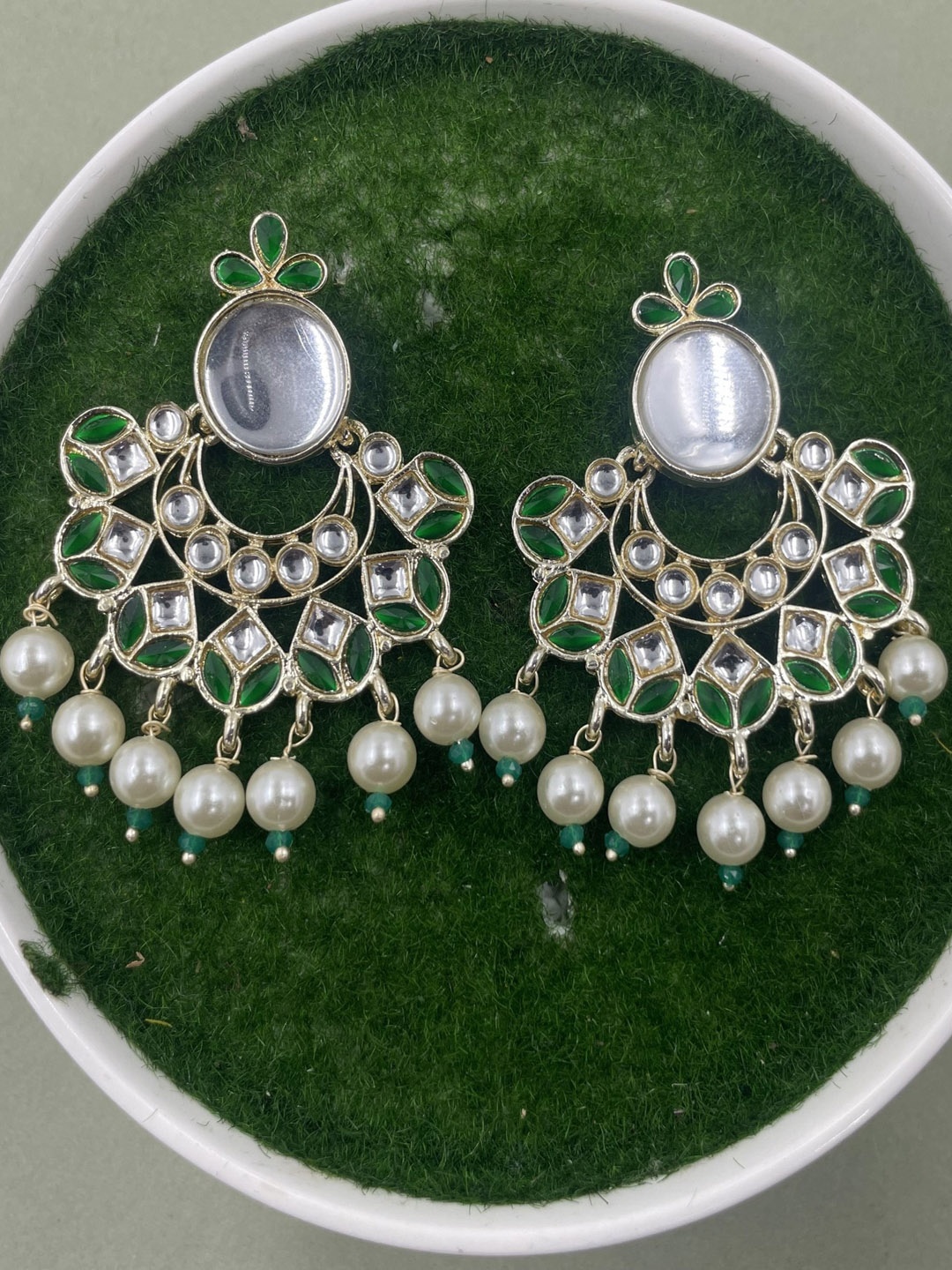 

Rhymee Gold-Plated Floral Kundan Studded Drop Earrings
