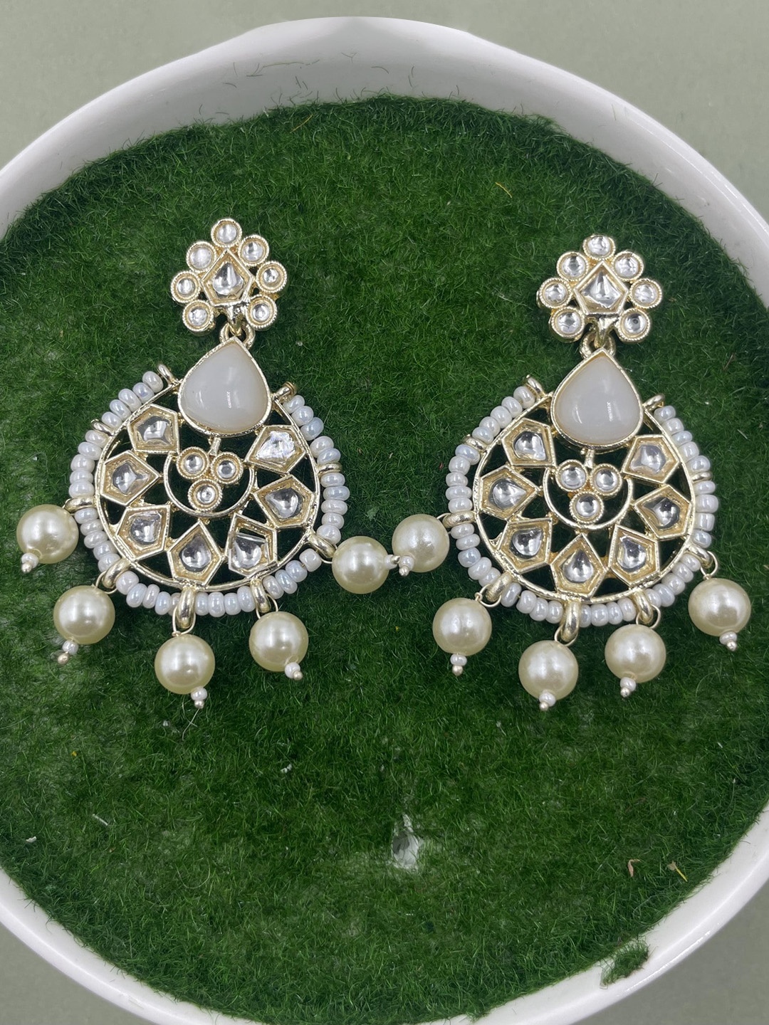 

Rhymee Gold-Plated Floral Kundan Studded Drop Earrings