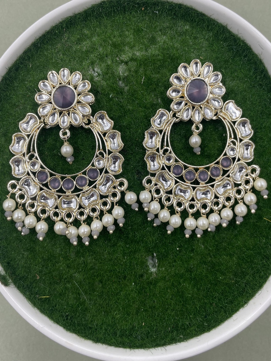 

Rhymee Gold-Plated Floral Kundan Chandbalis Earrings