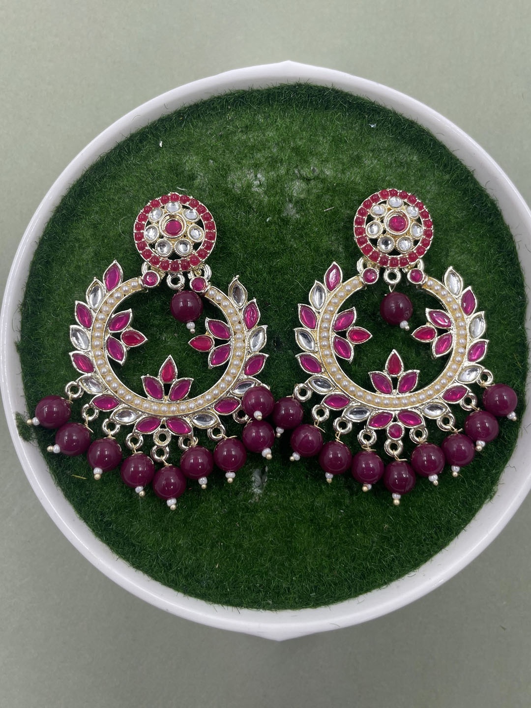 

Rhymee Gold-Plated Floral Kundan Chandbalis Earrings