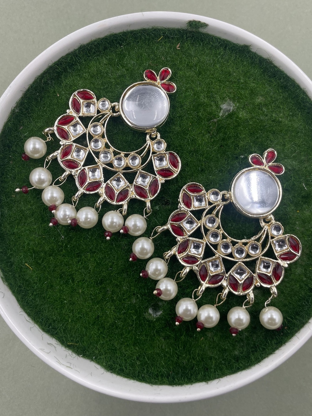 

Rhymee Gold-Plated Floral Chandbalis Kundan Earrings