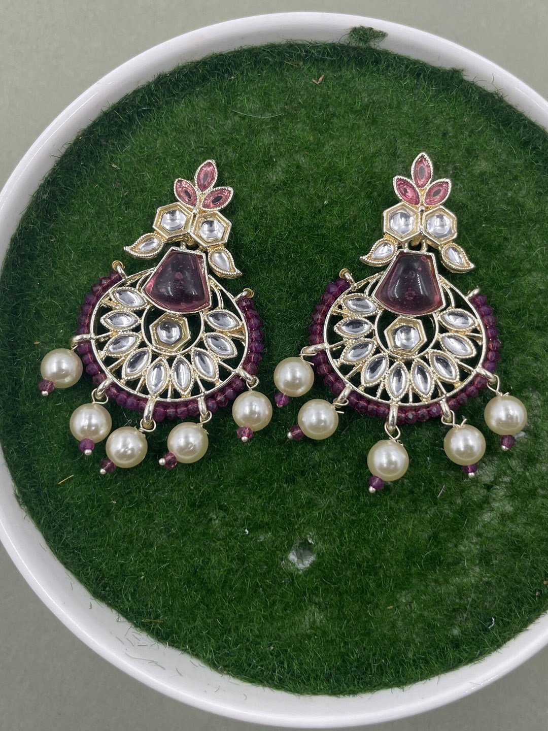 

Rhymee Gold-Plated Floral Chandbalis Kundan Earrings