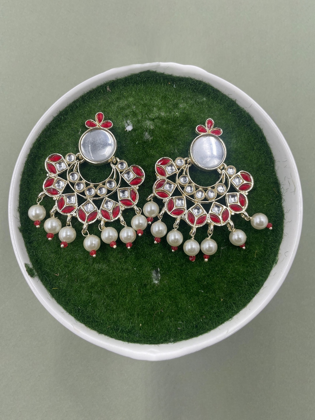 

Rhymee Gold-Plated Floral Kundan Chandbalis Earrings