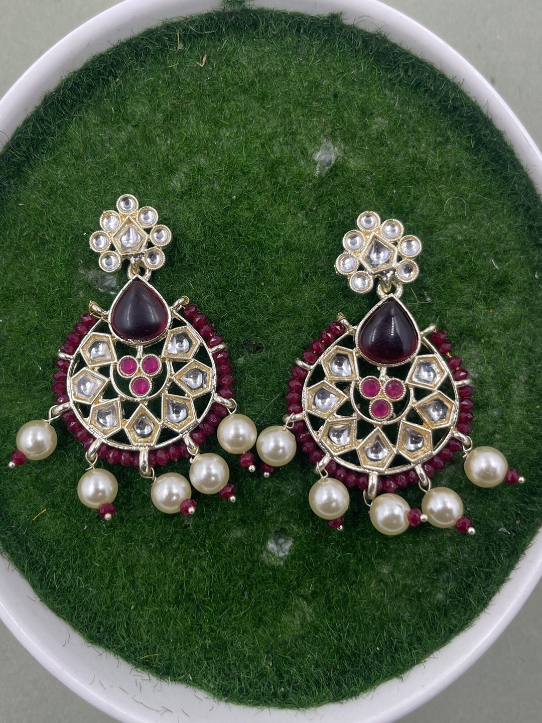 

Rhymee Gold-Plated Floral Kundan Drop Earrings