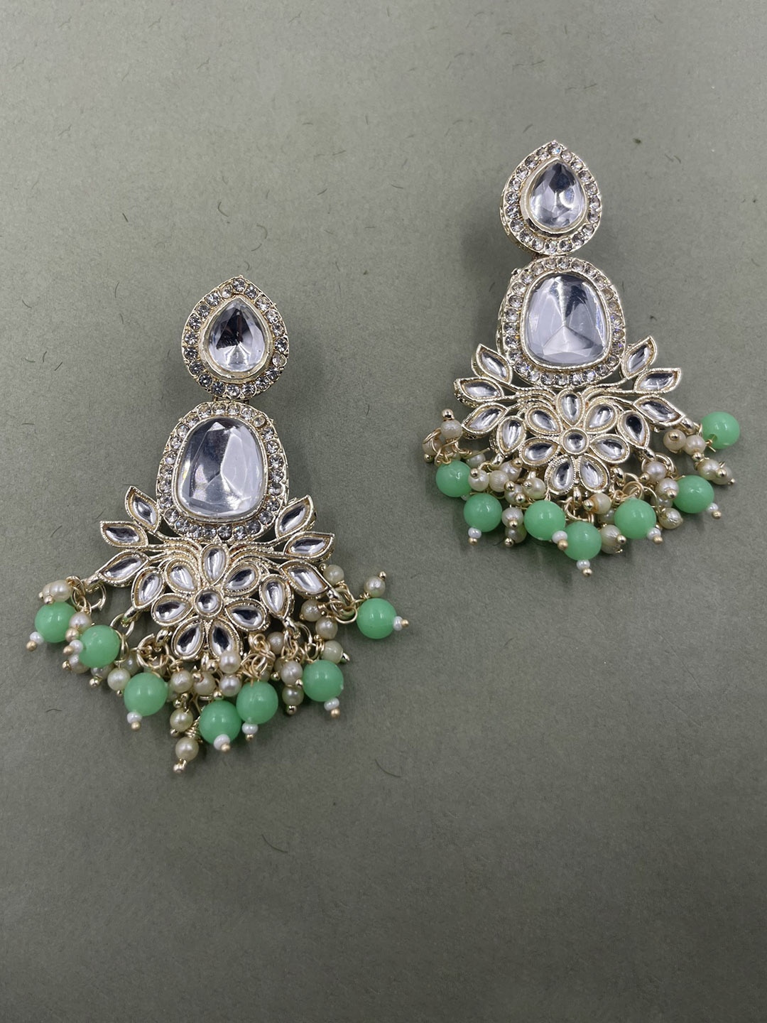 

Rhymee Gold-Plated Floral Kundan Drop Earrings