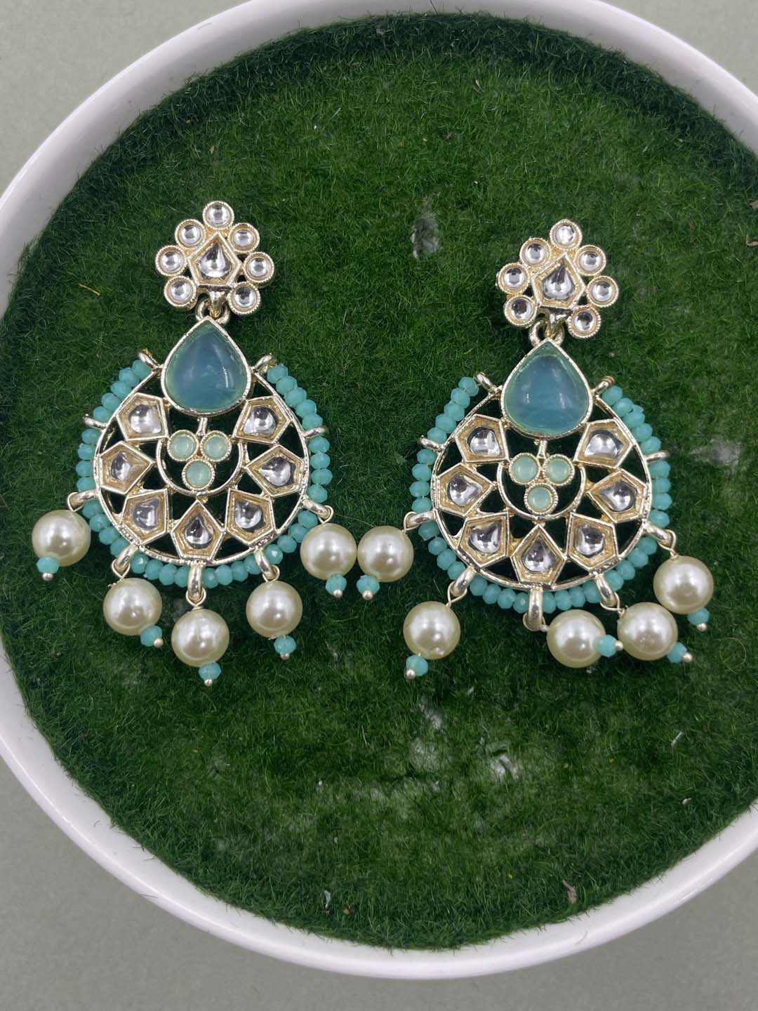 

Rhymee Gold-Plated Floral Kundan Drop Earrings