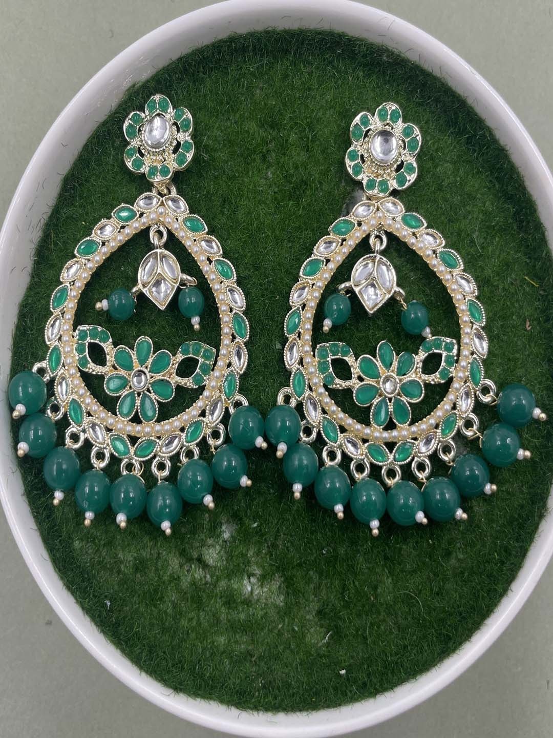

Rhymee Gold-Plated Floral Kundan Drop Earrings