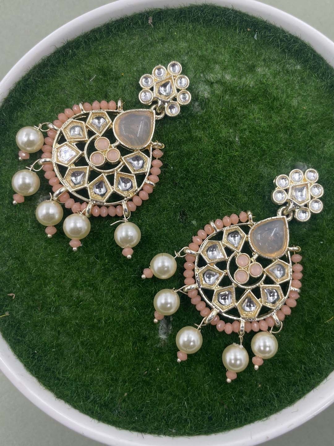 

Rhymee Gold-Plated Floral Kundan Drop Earrings