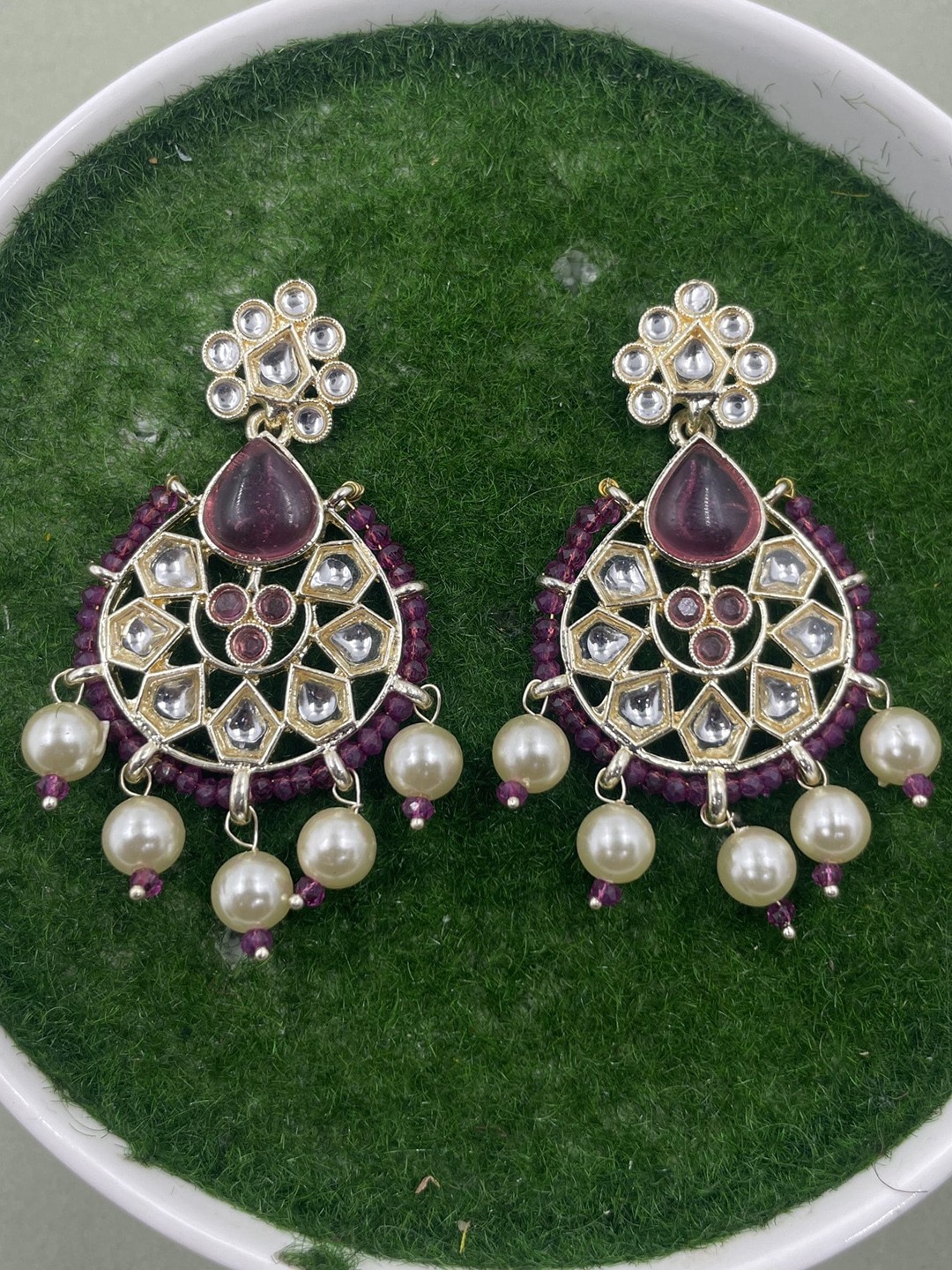 

Rhymee Gold-Plated Floral Kundan Drop Earrings