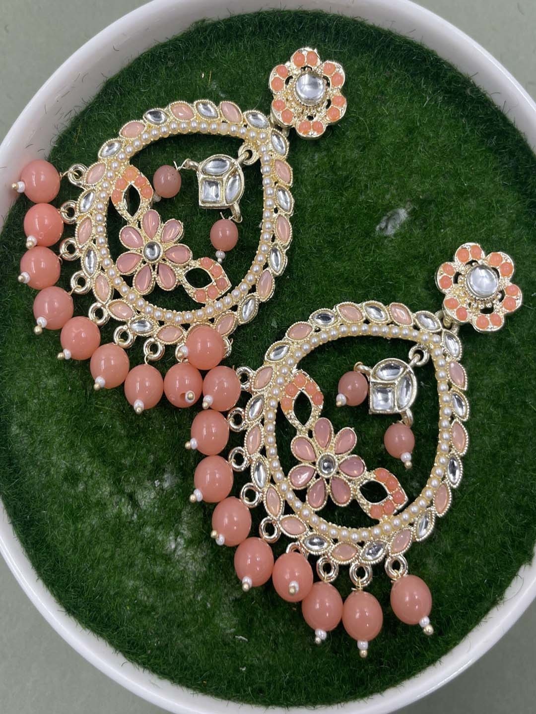 

Rhymee Gold-Plated Floral Kundan Drop Earrings