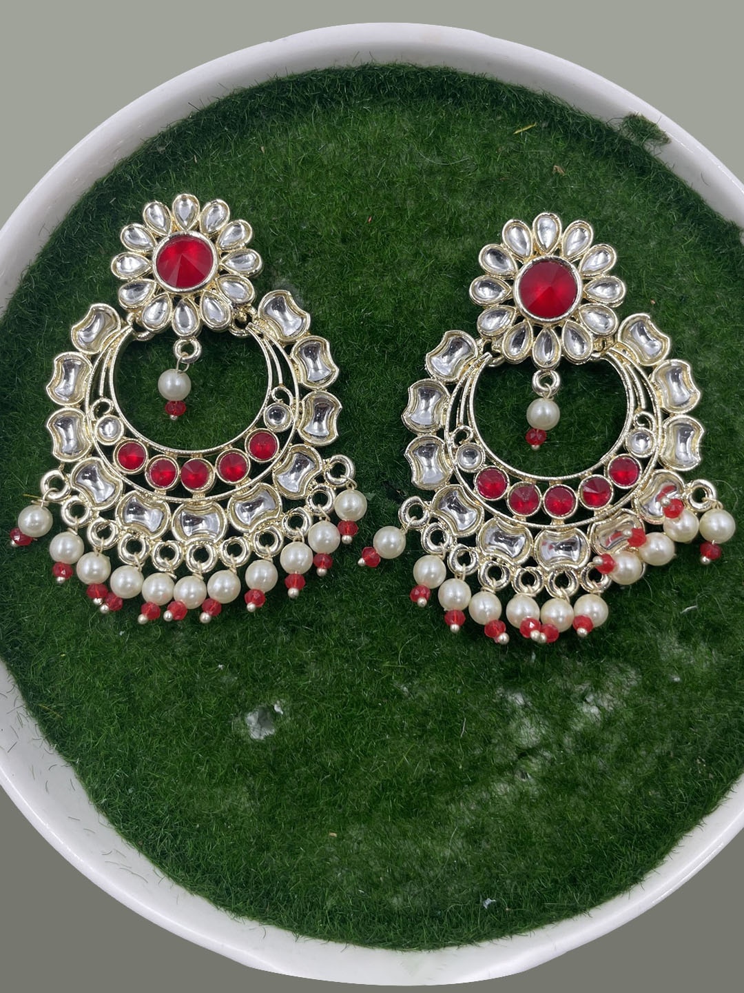 

Rhymee Gold-Plated Floral Kundan Chandbalis Earrings