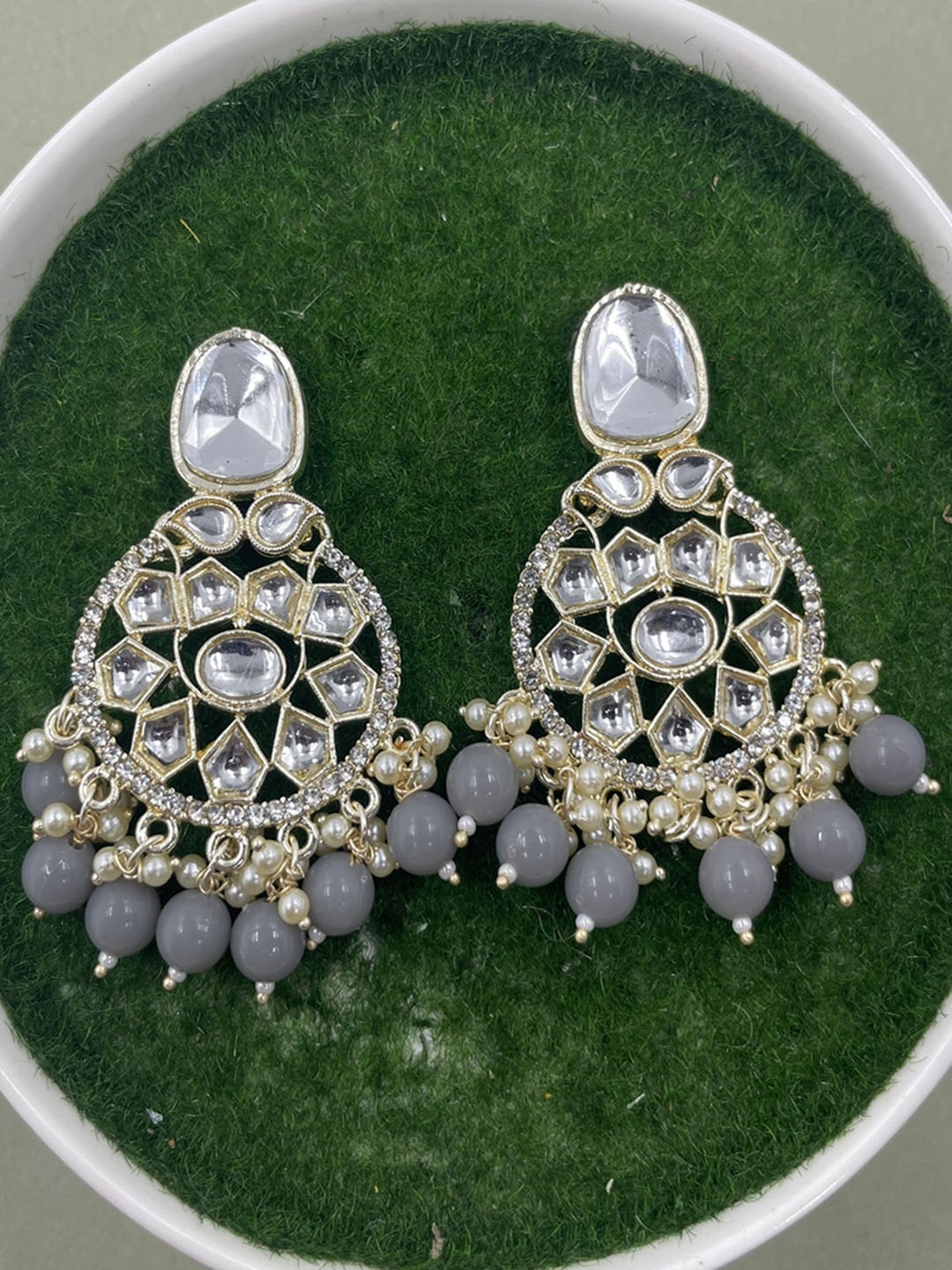 

Rhymee Gold-Plated Floral Kundan Drop Earrings