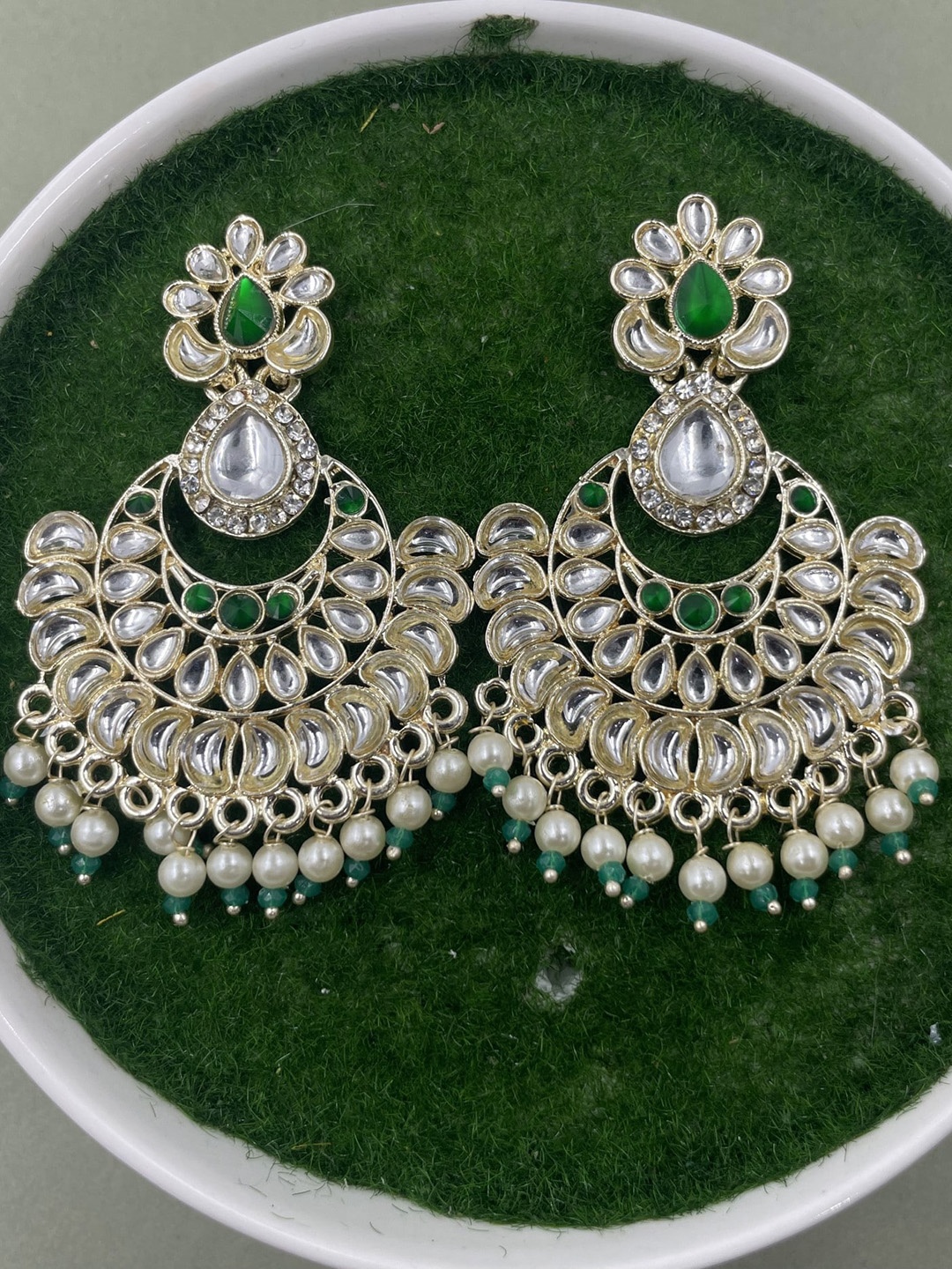 

Rhymee Gold-Plated Floral Kundan Chandbalis Earrings
