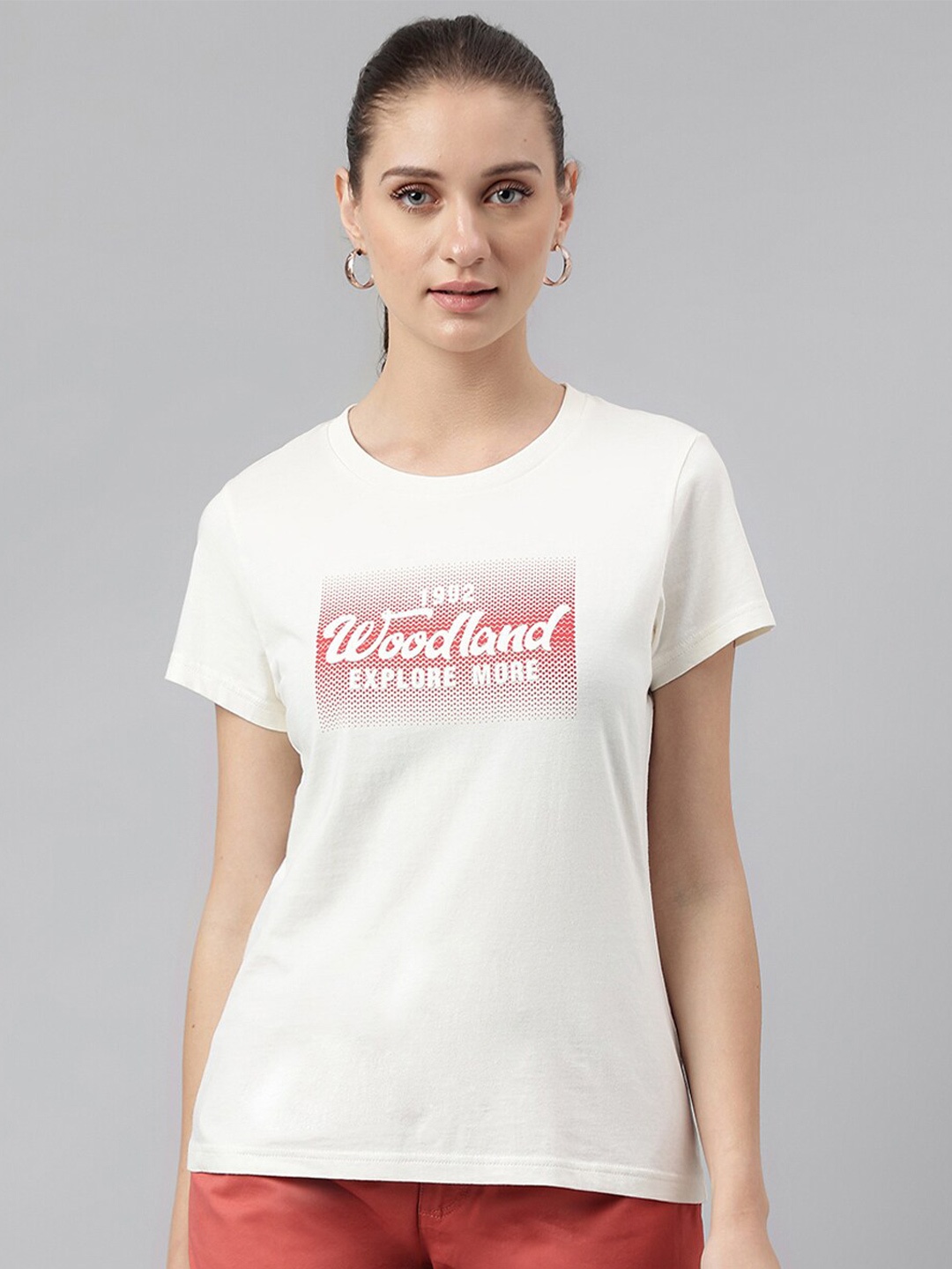 

Woodland Typography Printed Round Neck Pure Cotton T-shirt, White
