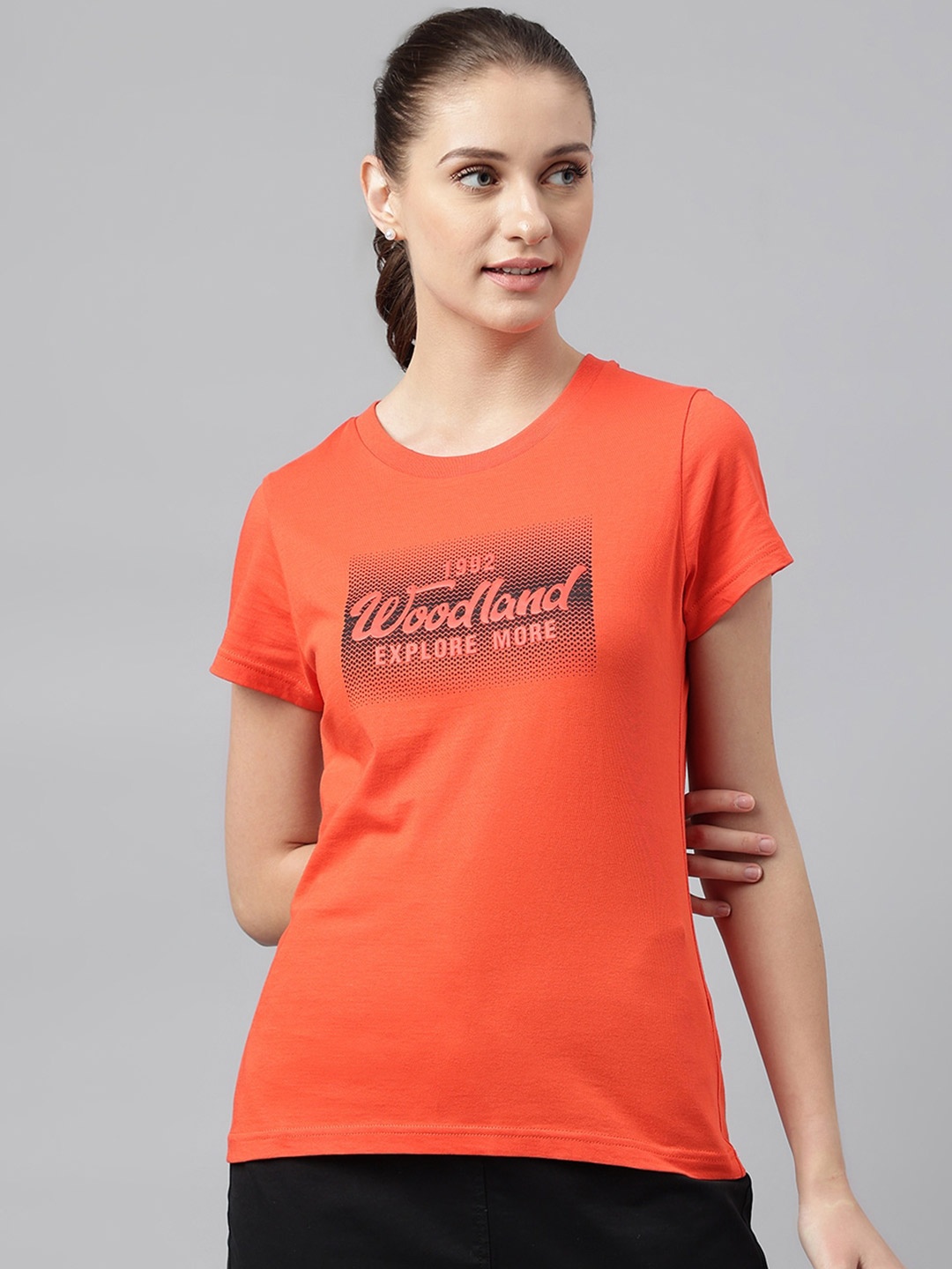 

Woodland Typography Printed Round Neck Pure Cotton T-shirt, Red