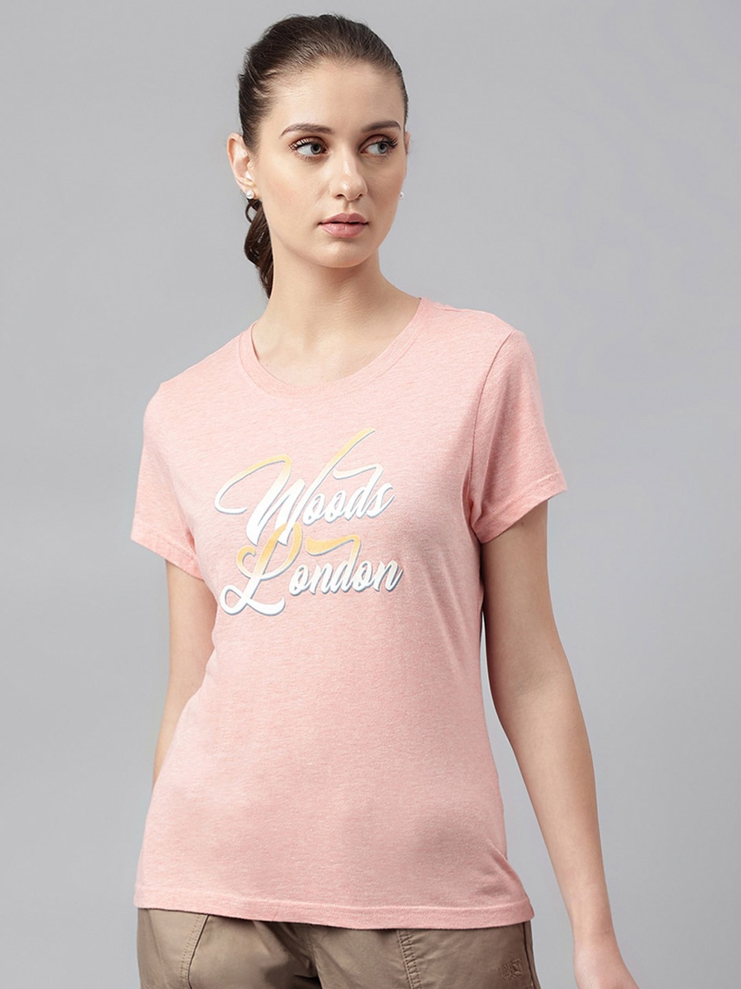 

Woodland Typography Printed Round Neck T-shirt, Pink