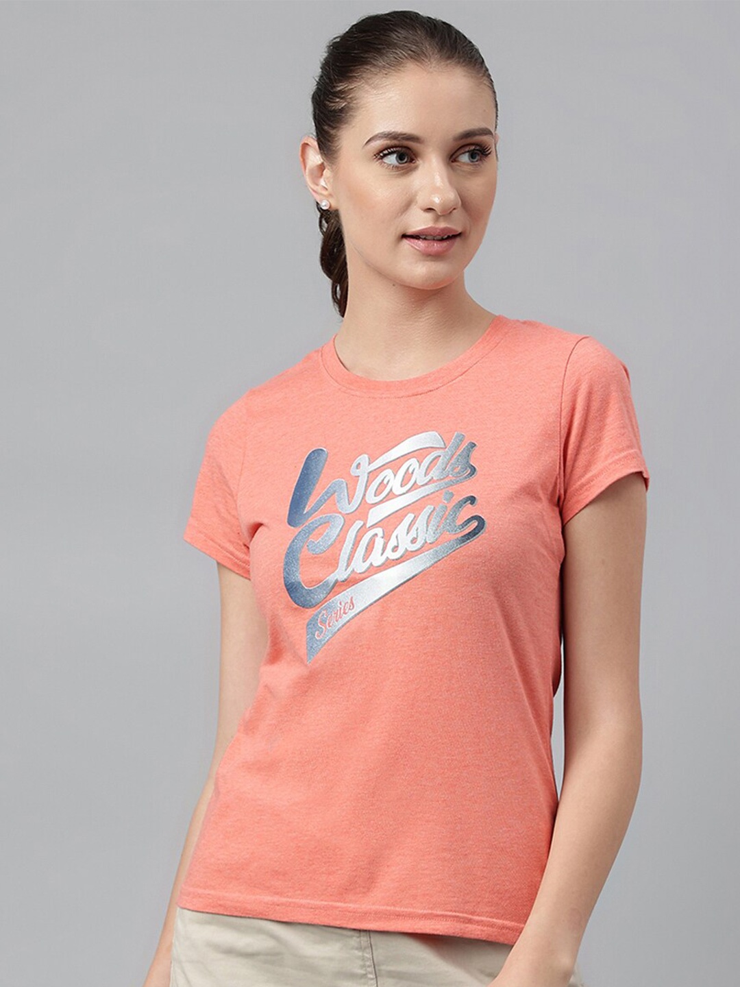 

Woodland Typography Printed Round Neck T-shirt, Pink