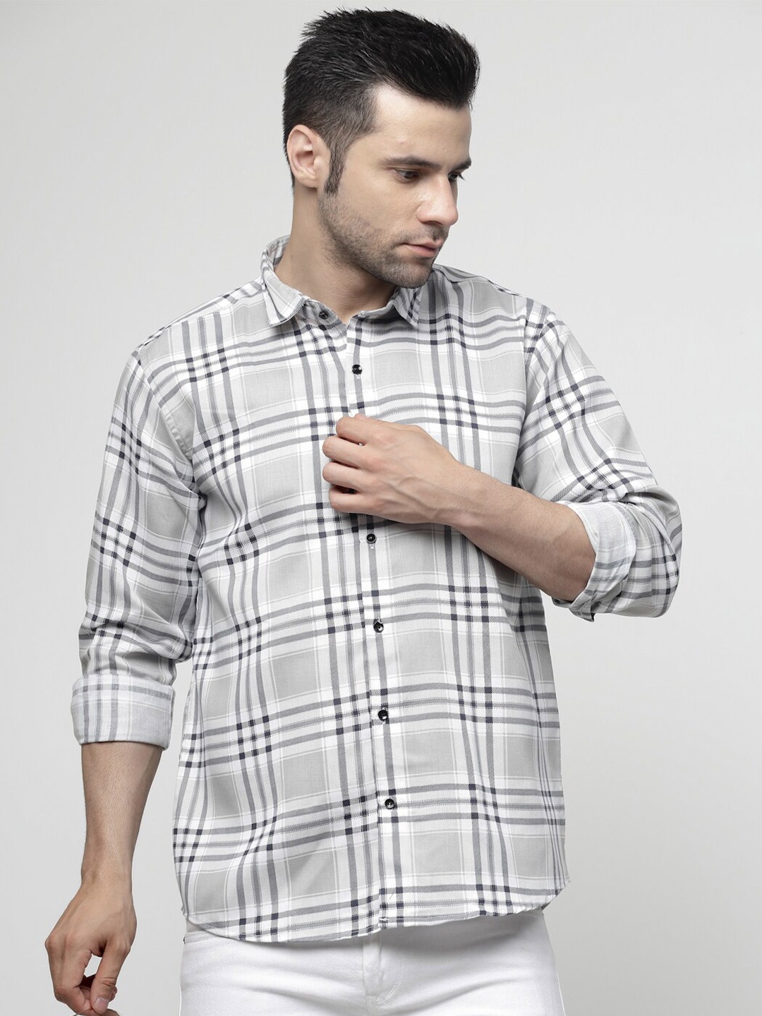 ADWYN PETER New Tartan Checked Cotton Casual Shirt, Grey