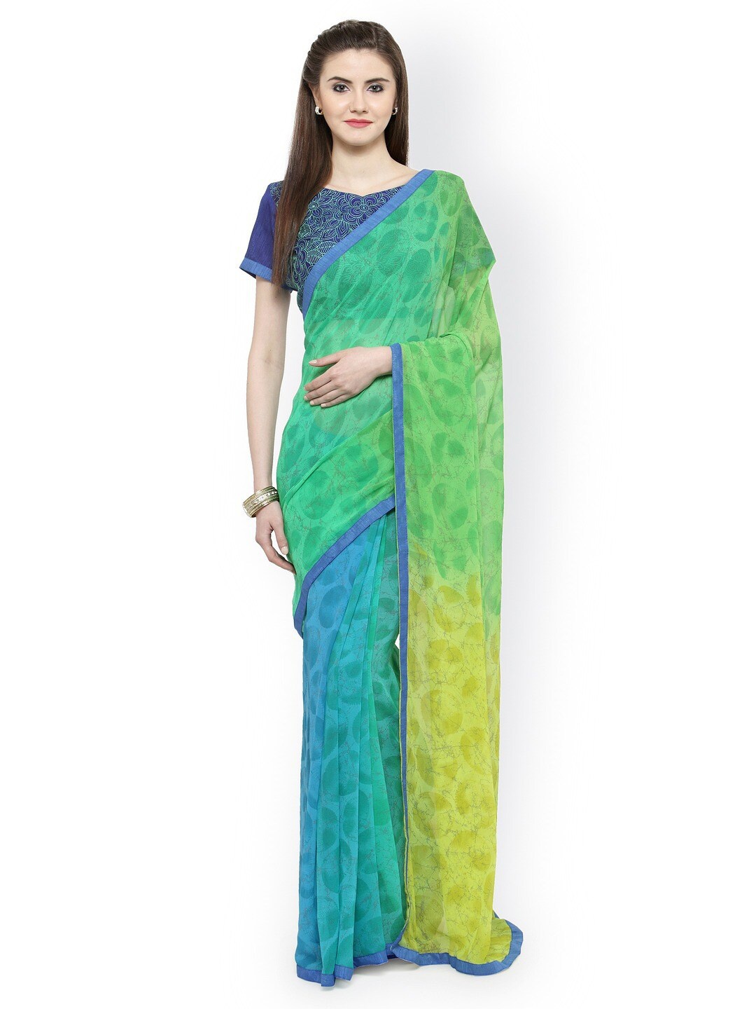 

Shaily Abstract Pure Georgette Saree With Blouse Piece, Green
