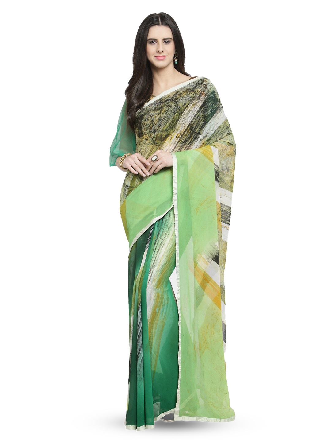 

Shaily Green & Yellow Pure Georgette Saree