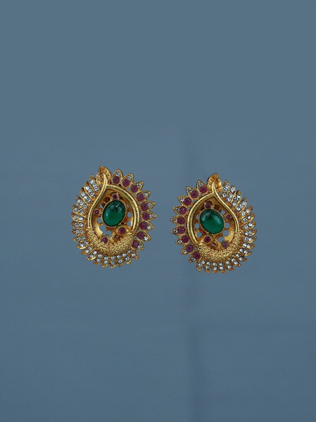 

Diksha collection Gold-Plated Artificial Stones Studded Contemporary Studs Earrings