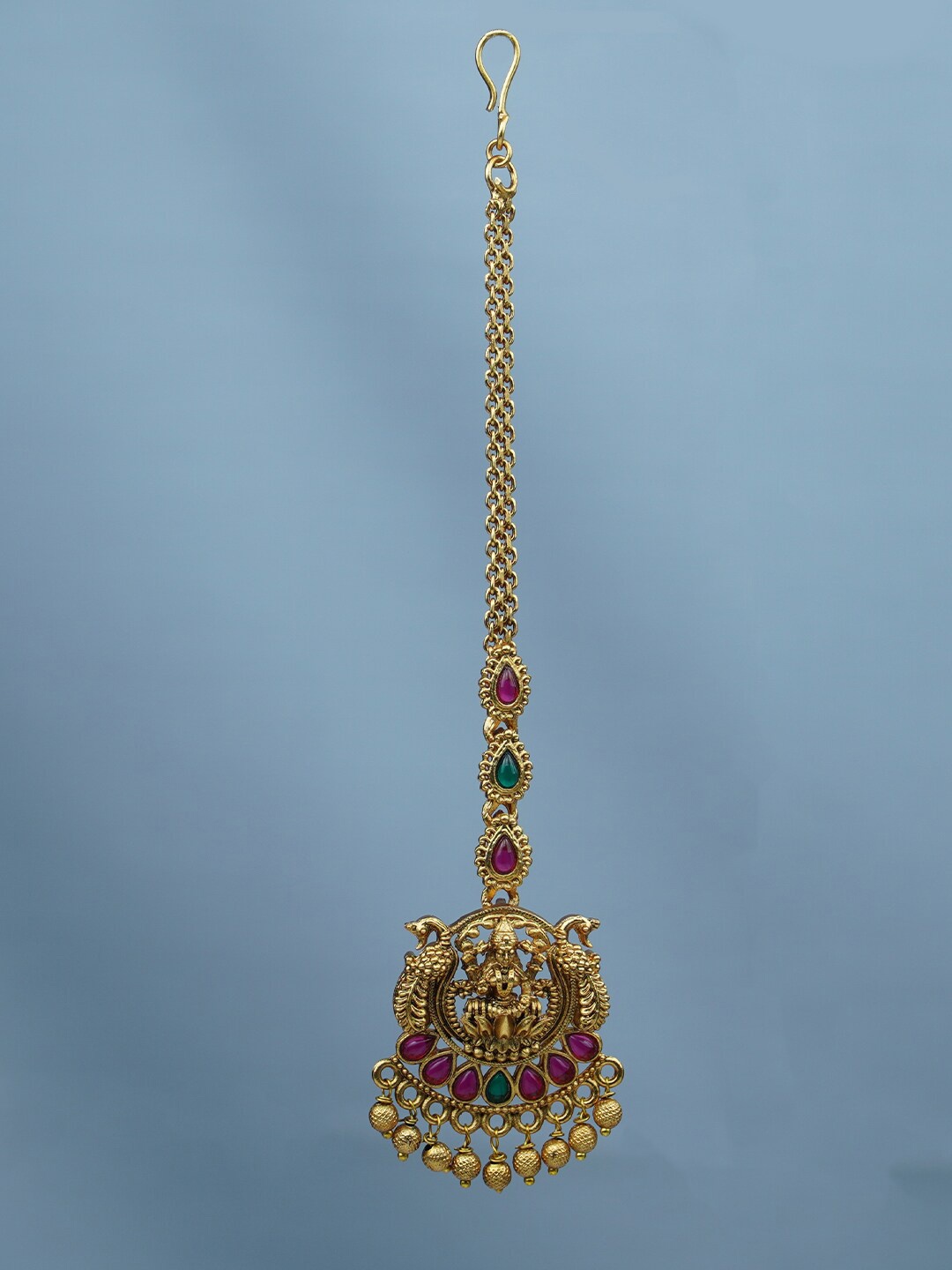 

Diksha collection Gold-Plated Stones-Studded And Beaded Temple Maang Tikka